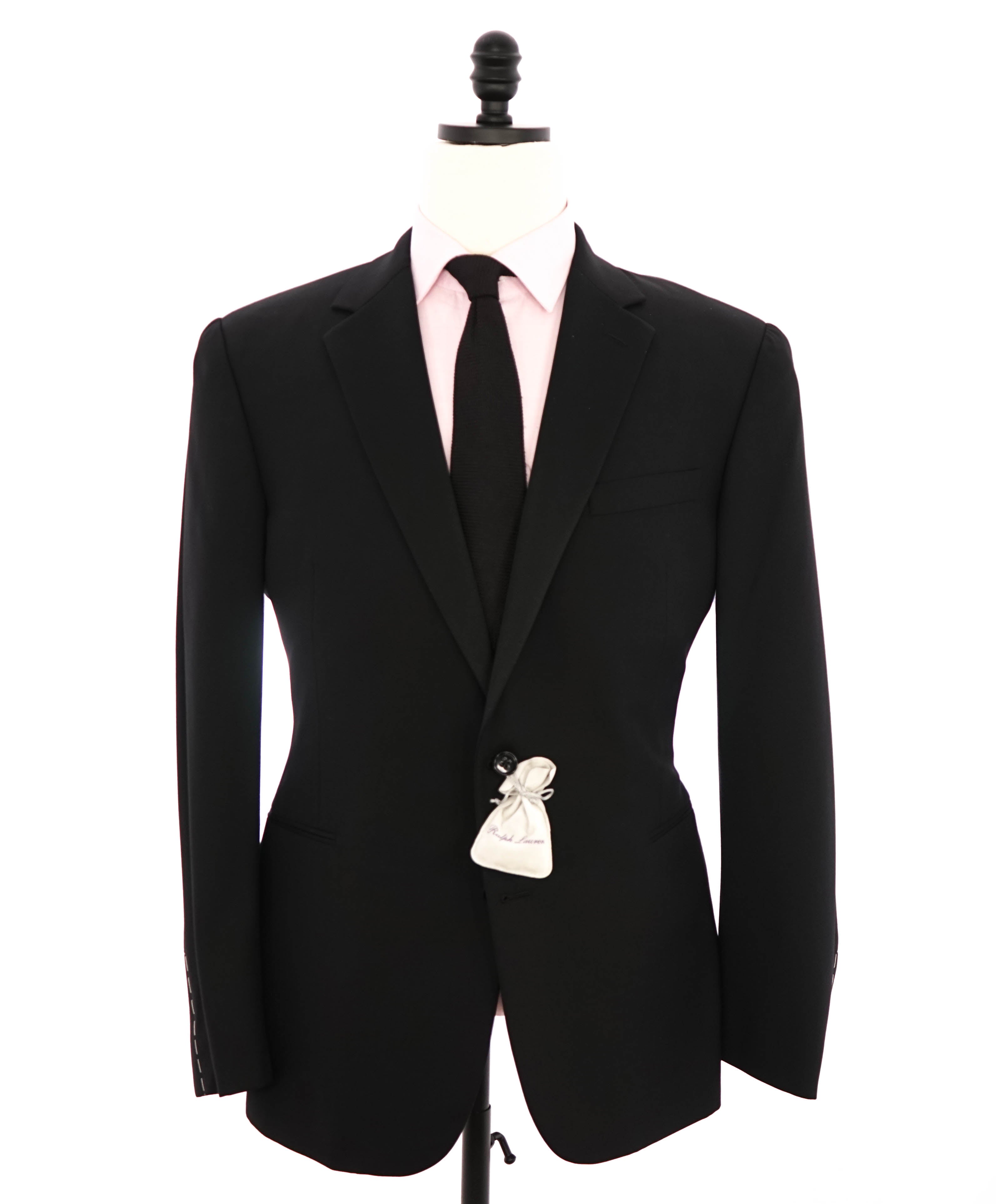 RALPH LAUREN PURPLE LABEL - Notch Lapel Black Tuxedo Suit Side Tabs - 44R