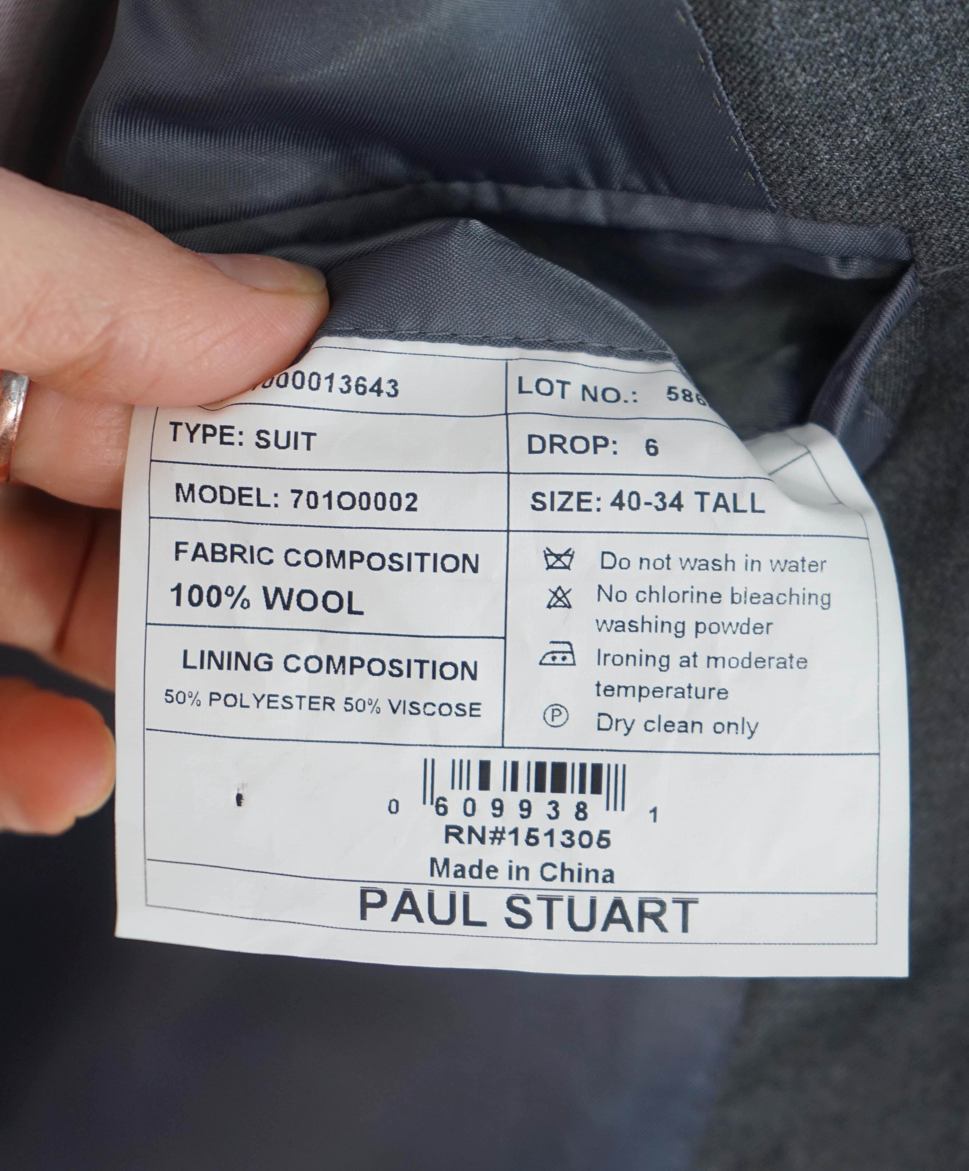 $1,595 PAUL STUART - Gray Wool Notch Lapel 2-Btn Suit - 40L