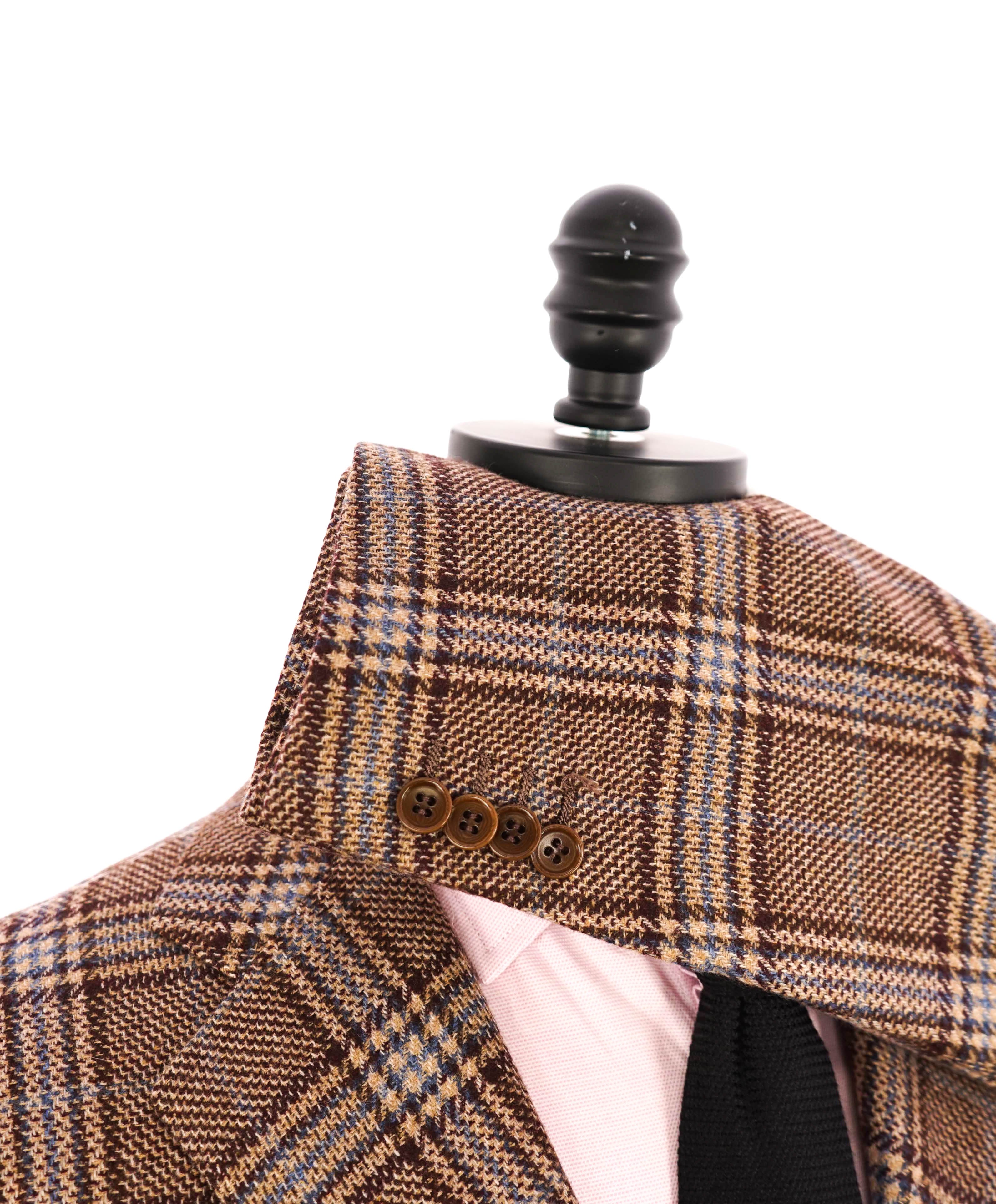 $9,250 KITON - *CASHMERE* Brown & Blue Glen Check 2/3 Roll Check Blazer - 40R