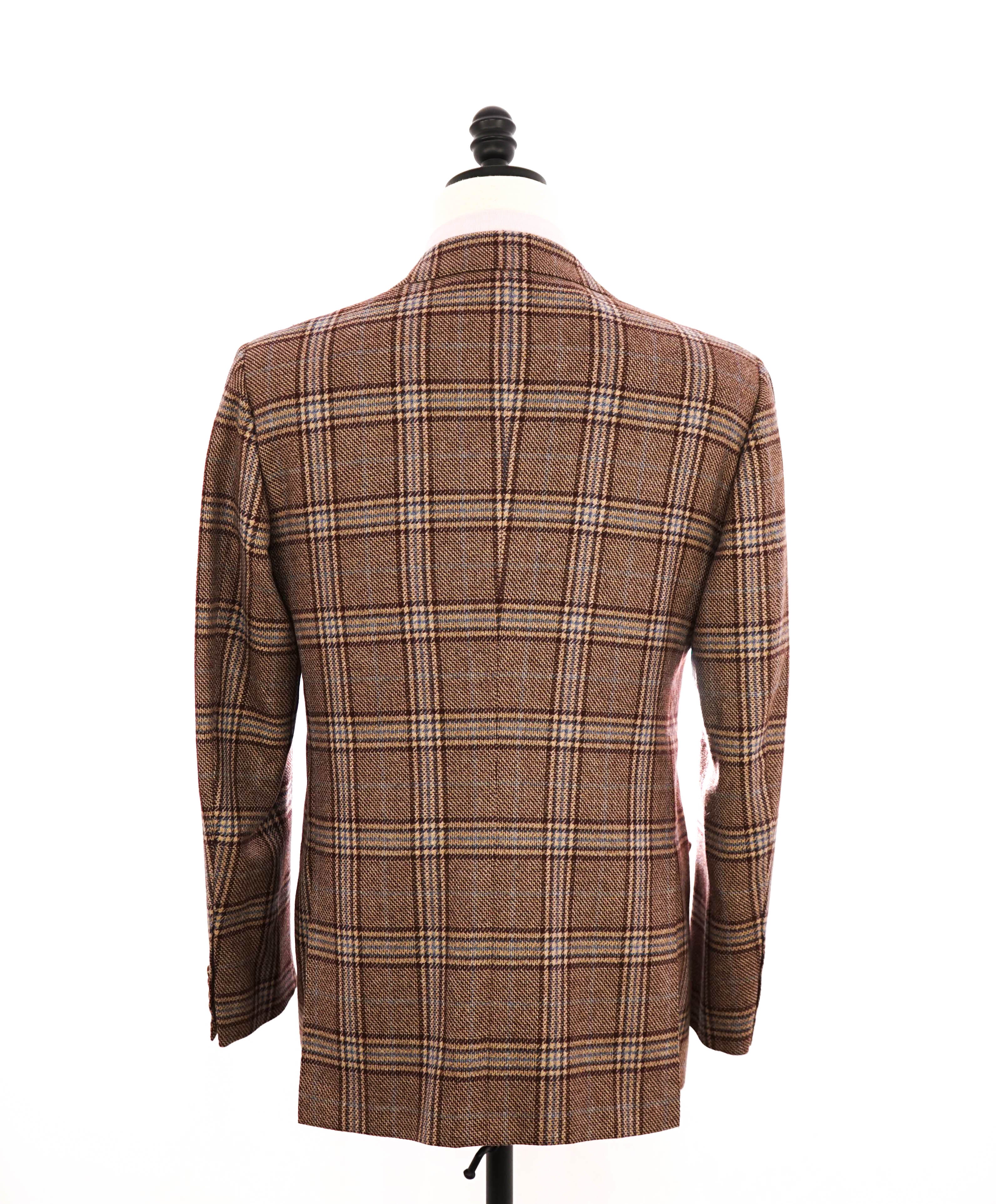 $9,250 KITON - *CASHMERE* Brown & Blue Glen Check 2/3 Roll Check Blazer - 40R