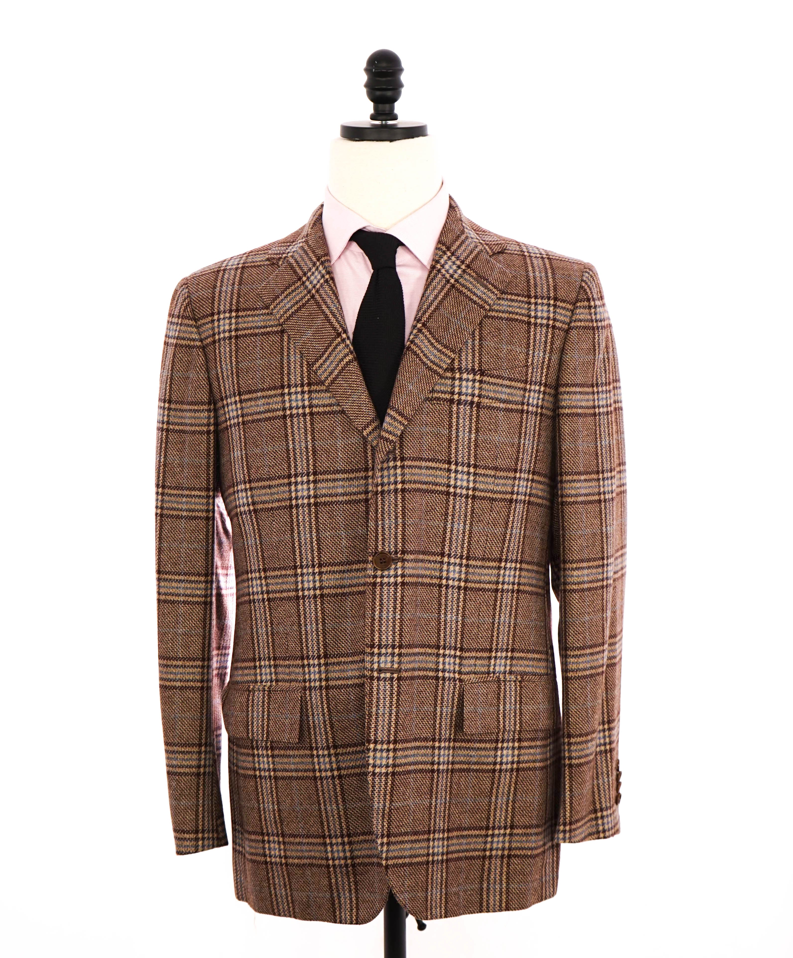 $9,250 KITON - *CASHMERE* Brown & Blue Glen Check 2/3 Roll Check Blazer - 40R