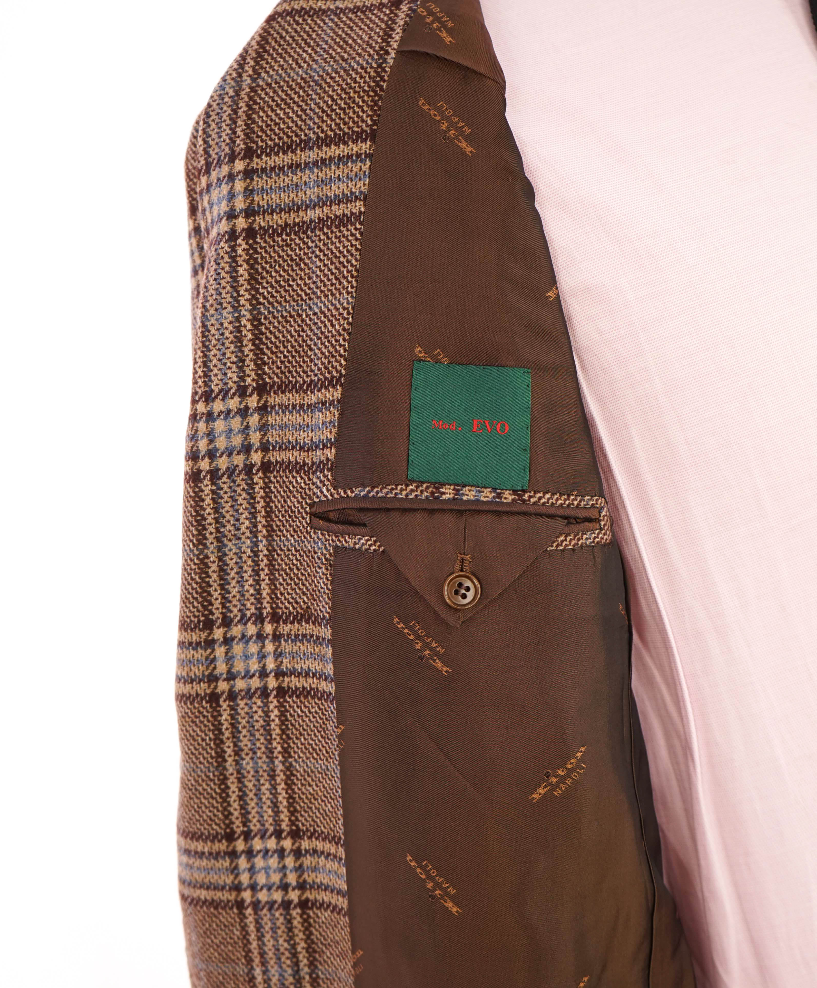 $9,250 KITON - *CASHMERE* Brown & Blue Glen Check 2/3 Roll Check Blazer - 40R