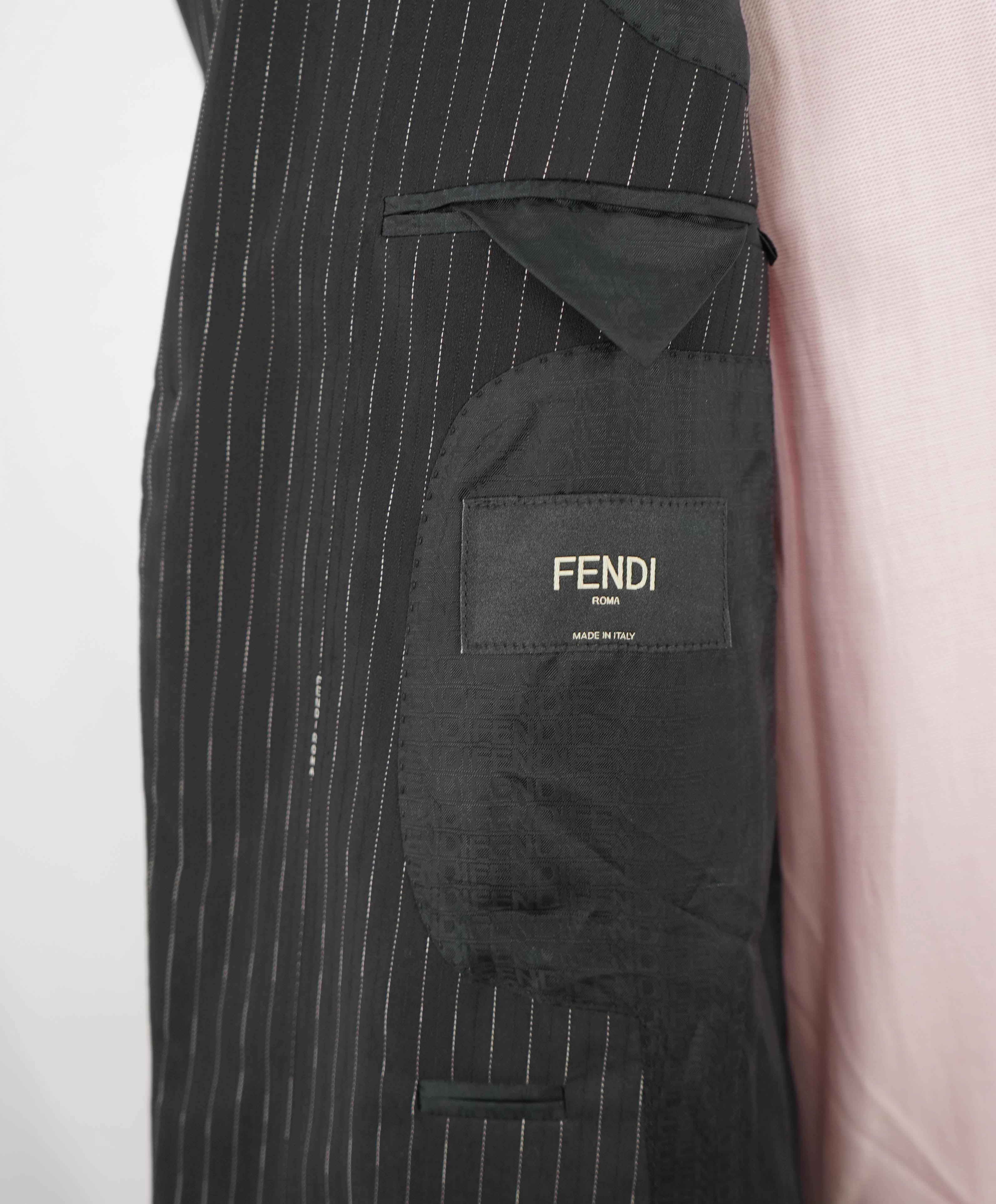 $3,750 FENDI - Logo Pinstripe Black 2-Piece Suit - 40R