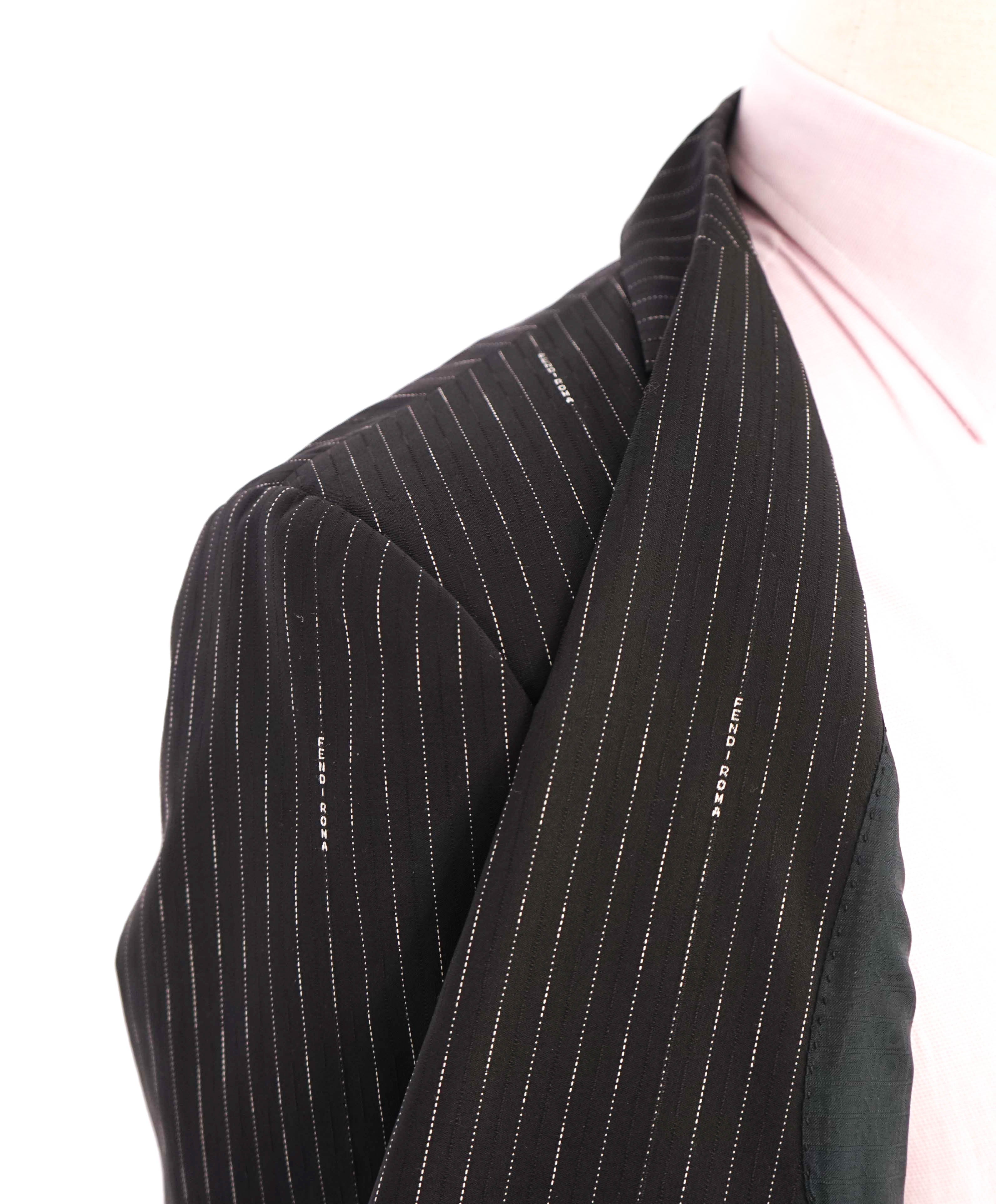 $3,750 FENDI - Logo Pinstripe Black 2-Piece Suit - 40R