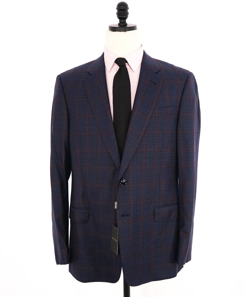 $2,295 GIORGIO ARMANI - “SOFT” Blue & Red Check Plaid Blazer - 42R