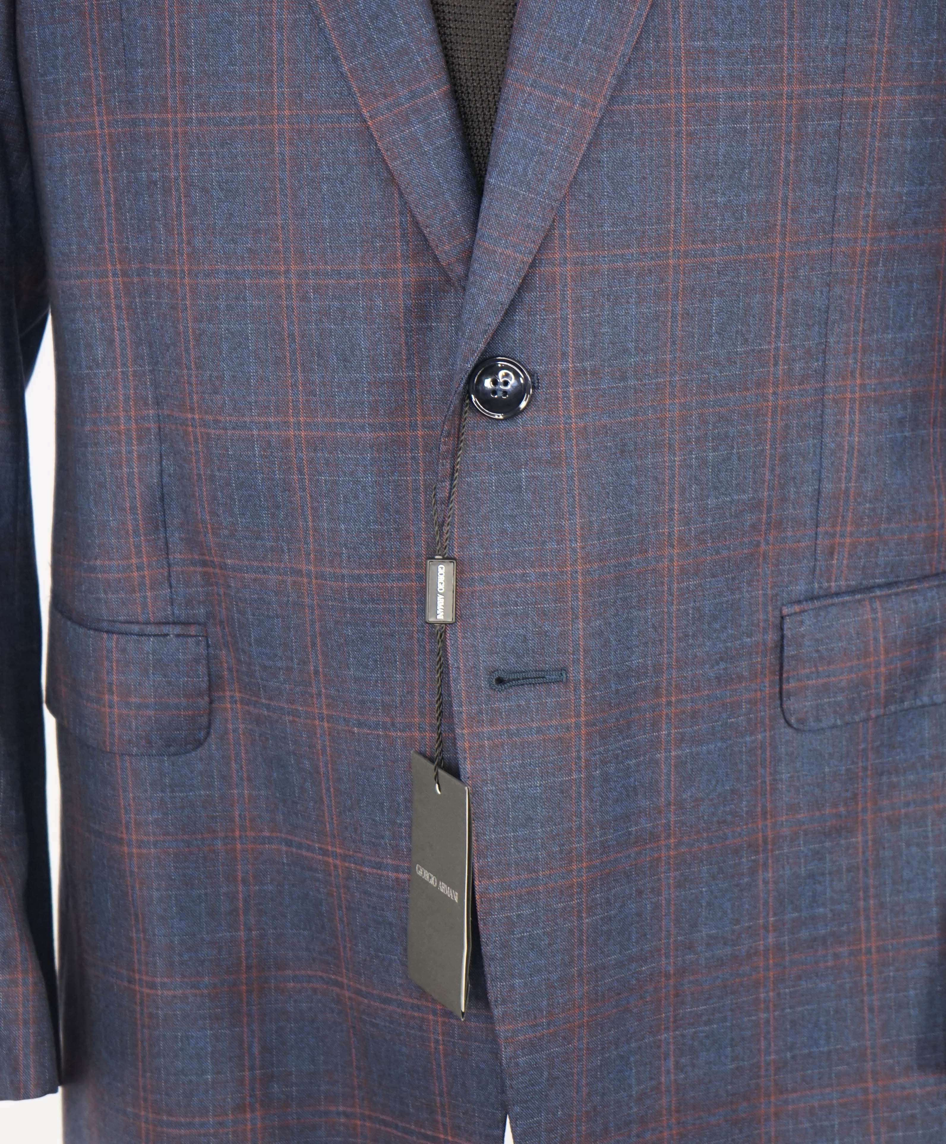 $2,295 GIORGIO ARMANI - “SOFT” Blue & Red Check Plaid Blazer - 42R