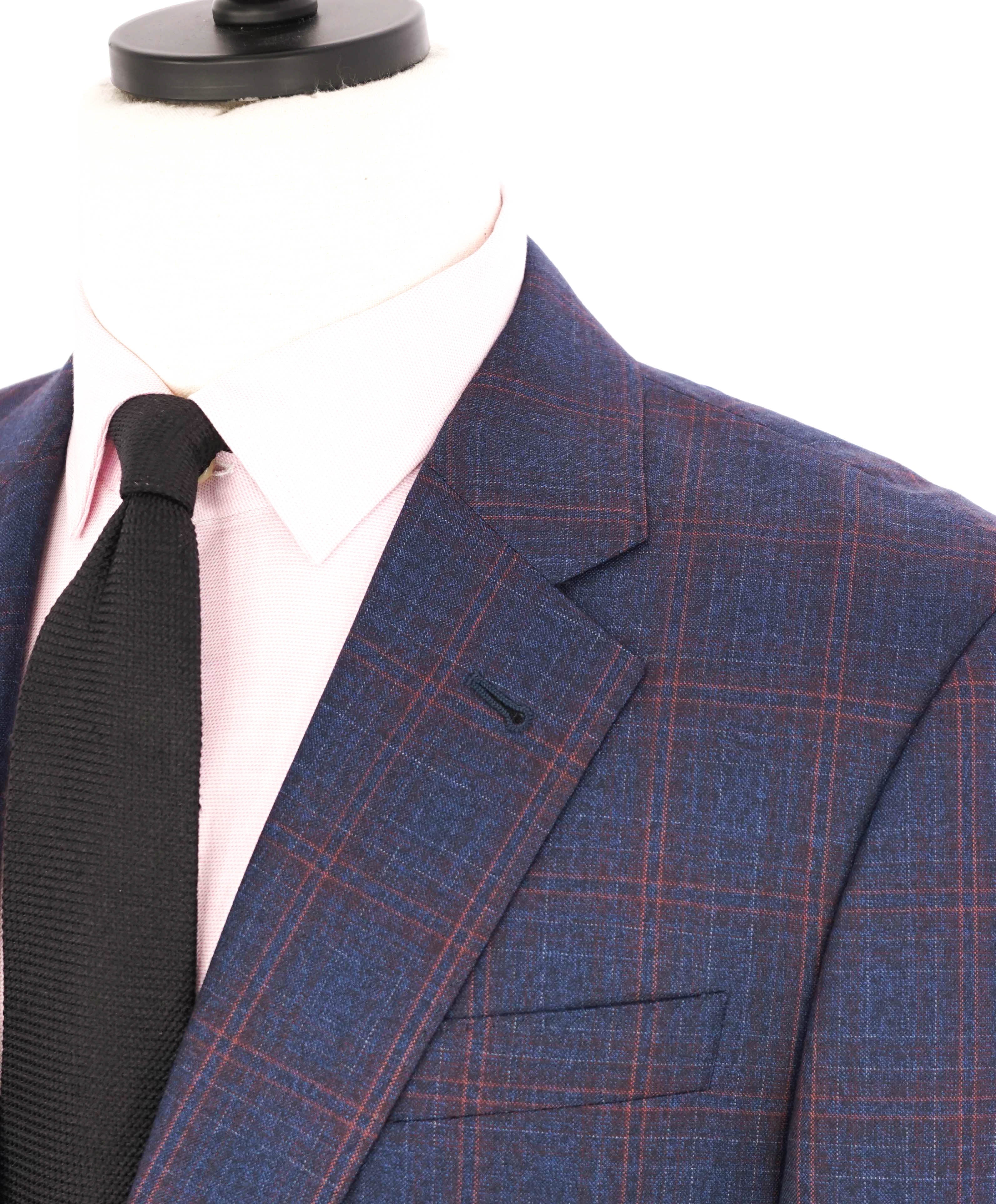 $2,295 GIORGIO ARMANI - “SOFT” Blue & Red Check Plaid Blazer - 42R