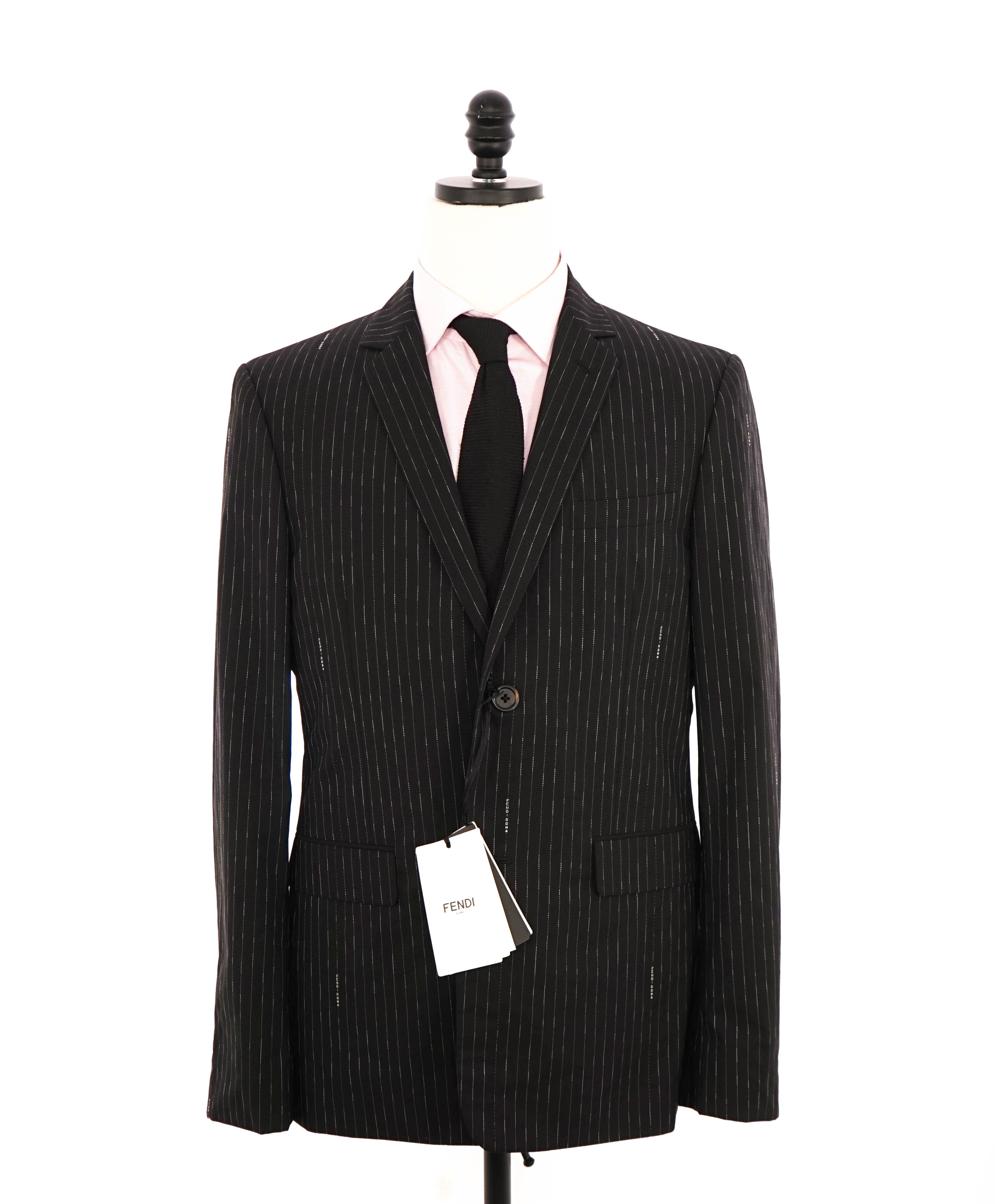 $3,750 FENDI - Logo Pinstripe Black 2-Piece Suit - 40R