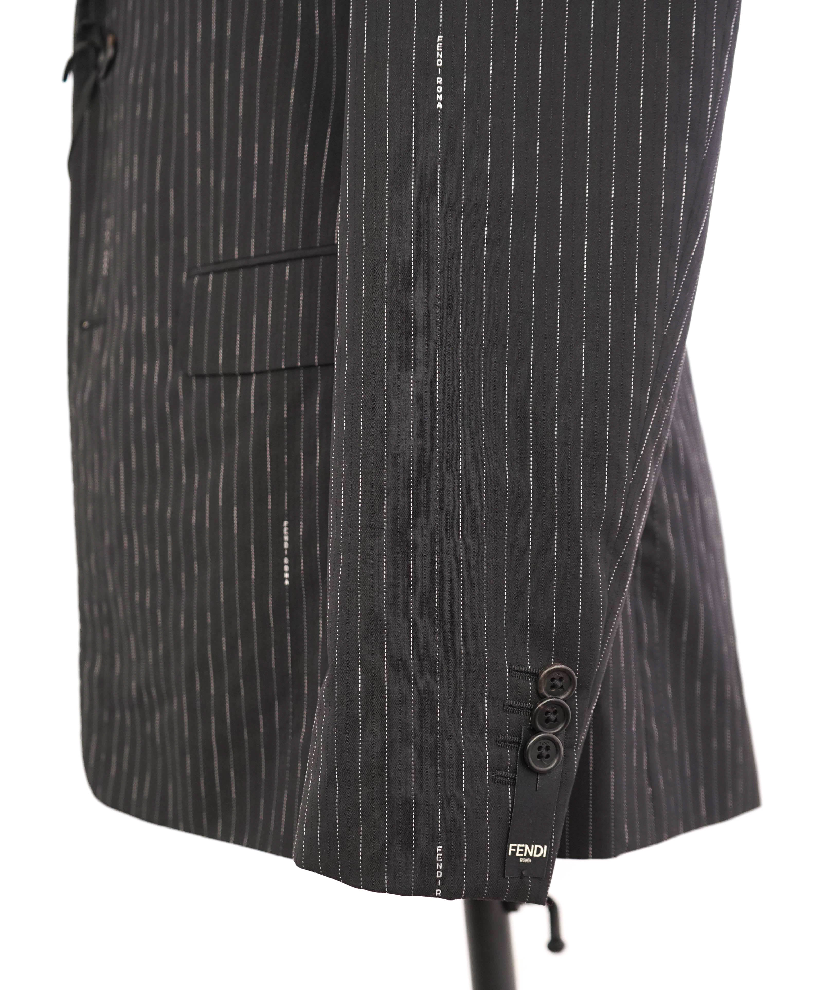 $3,750 FENDI - Logo Pinstripe Black 2-Piece Suit - 40R