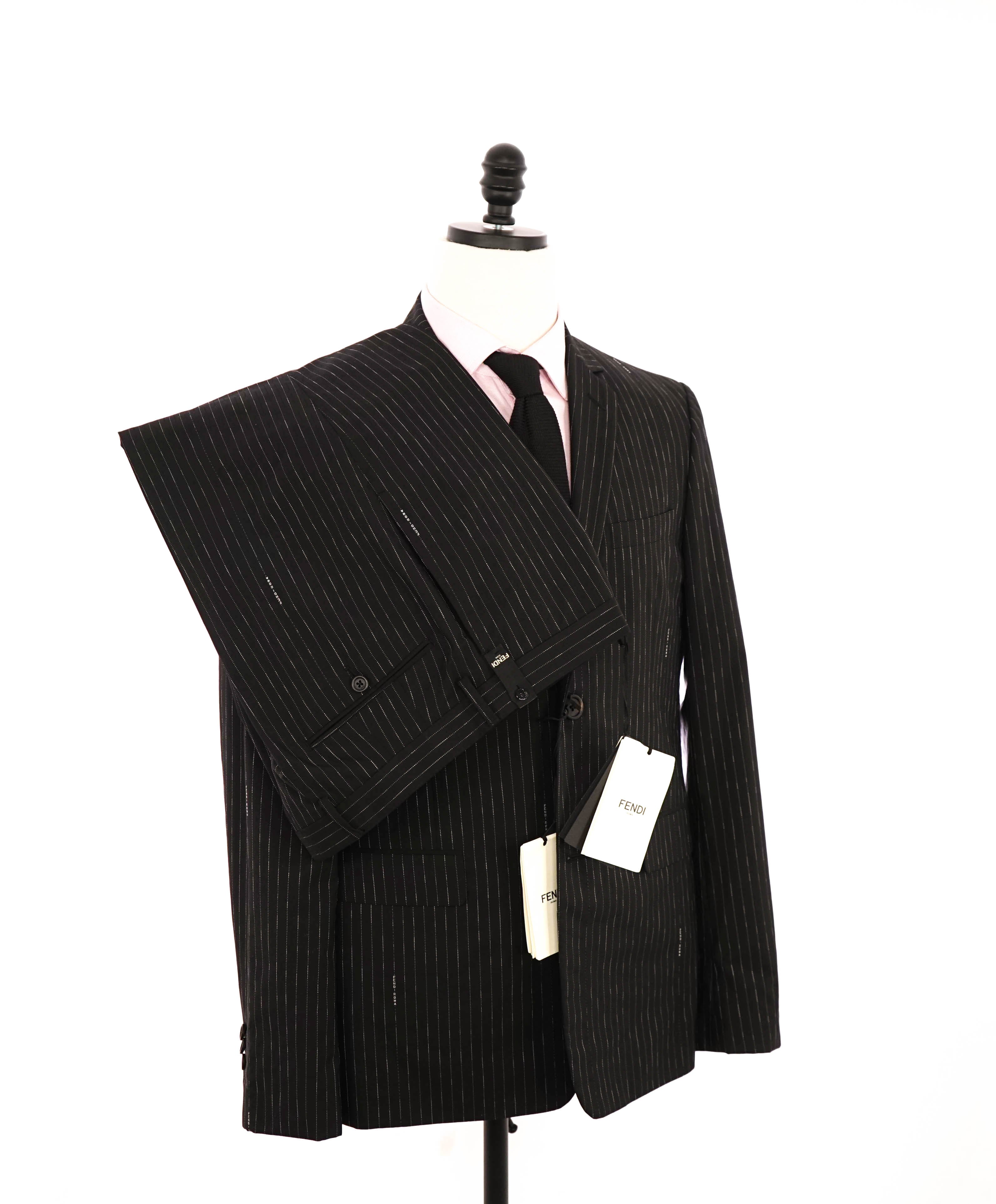 $3,750 FENDI - Logo Pinstripe Black 2-Piece Suit - 40R