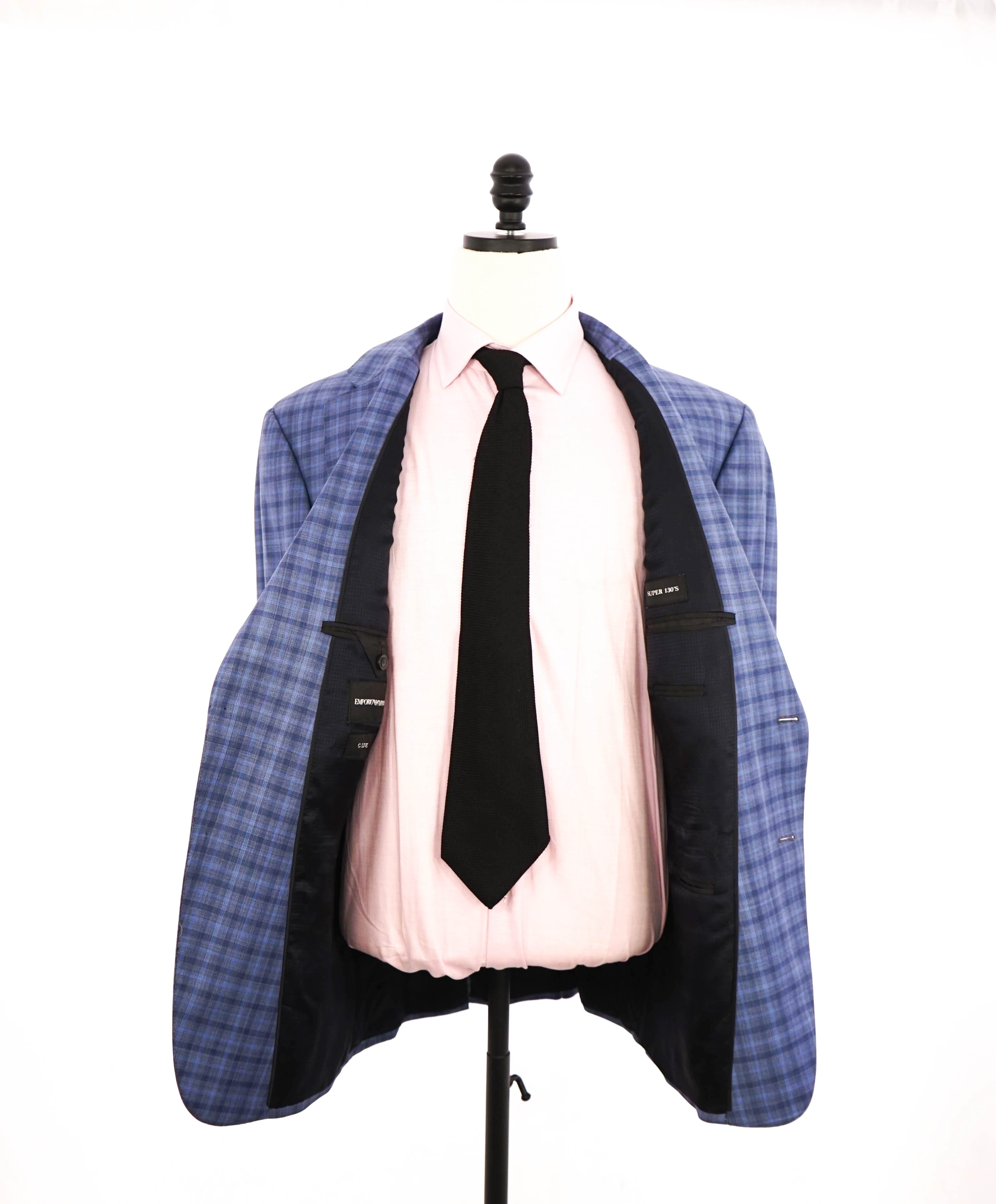 $1,595 EMPORIO ARMANI- Blue *130's G lIne* Tonal Check Blazer - 48R