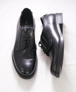 $1,150 PRADA - Black Brushed Triangle Plaque Leather Derby Lace-Ups - 12 US (11 Prada)