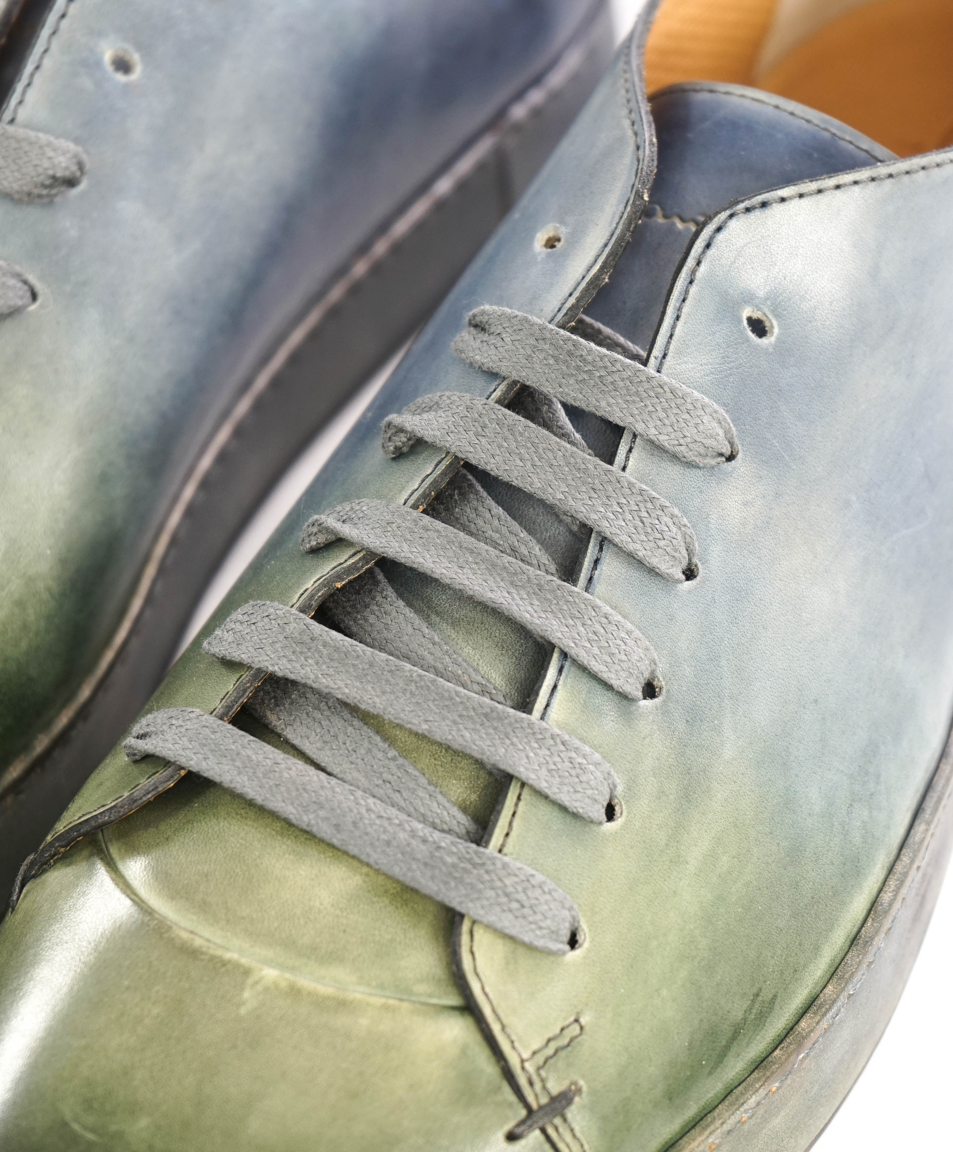 $1,295 SANTONI -  Green/Blue Hand Patina Full Leather Sneaker - 13 (12 IT)