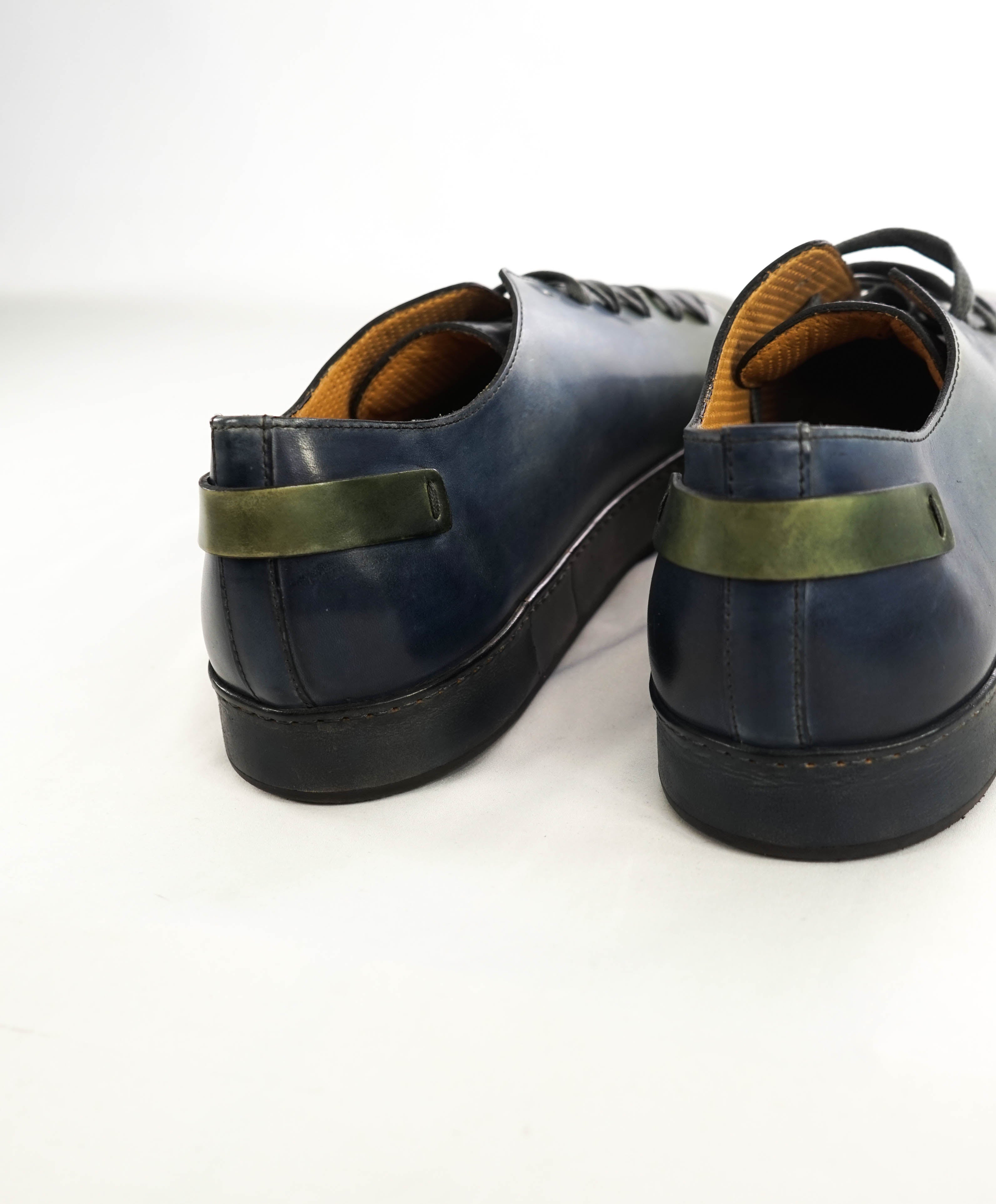 $1,295 SANTONI -  Green/Blue Hand Patina Full Leather Sneaker - 13 (12 IT)