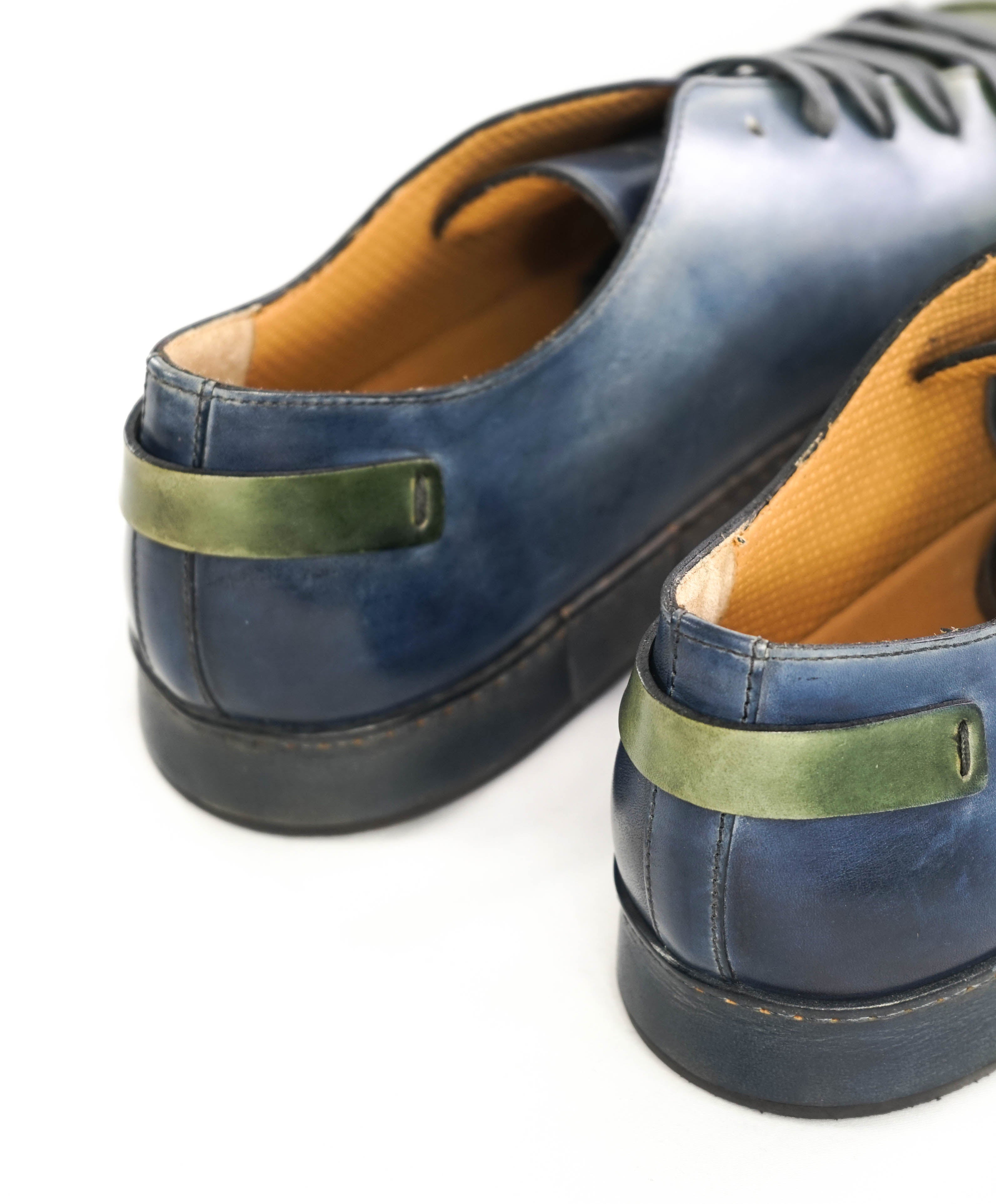 $1,295 SANTONI -  Green/Blue Hand Patina Full Leather Sneaker - 13 (12 IT)