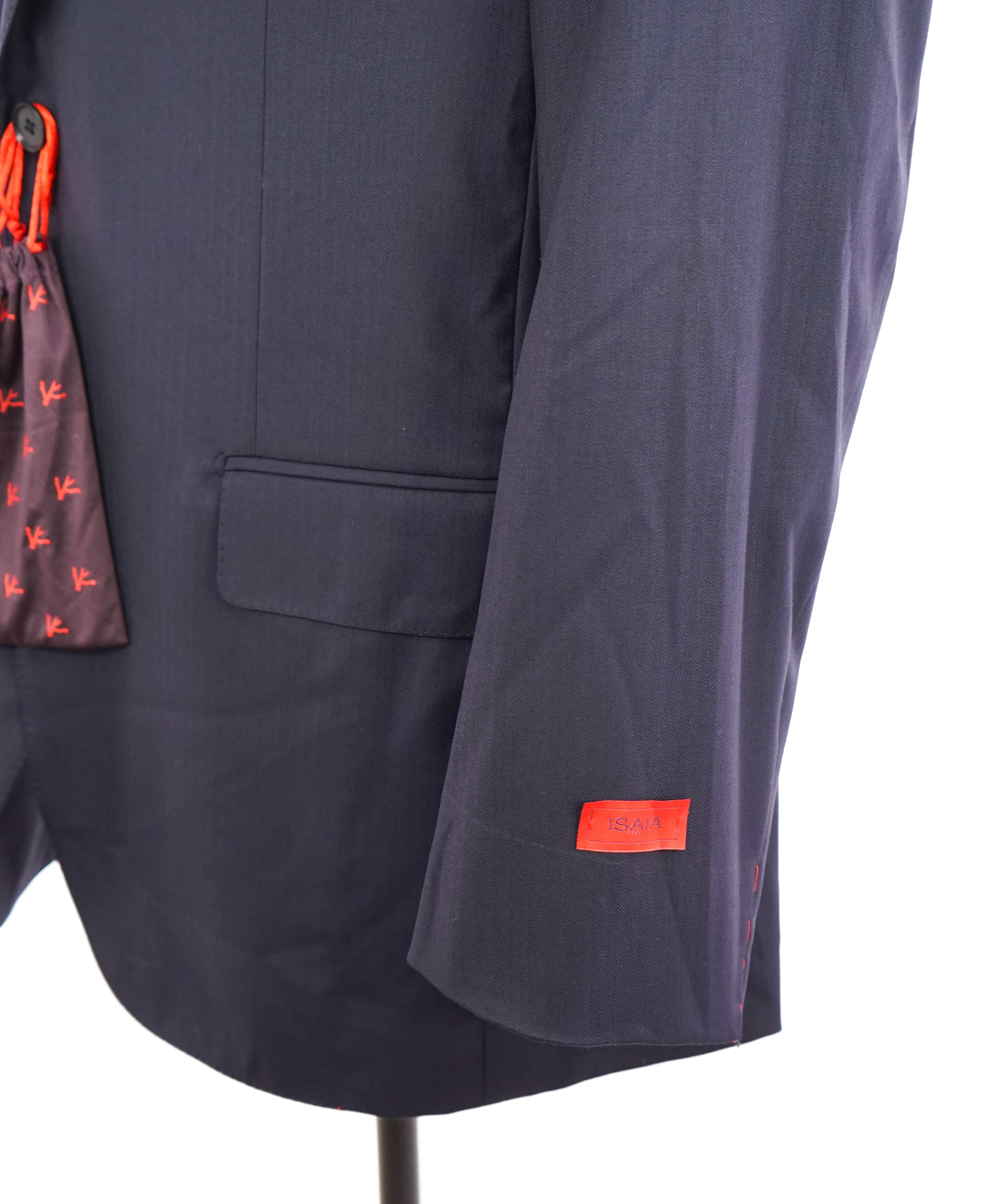 $3,750 ISAIA - Navy Blue Micro Herringbone "SANITA" *CLOSET STAPLE* Coral Pin Suit - 48R