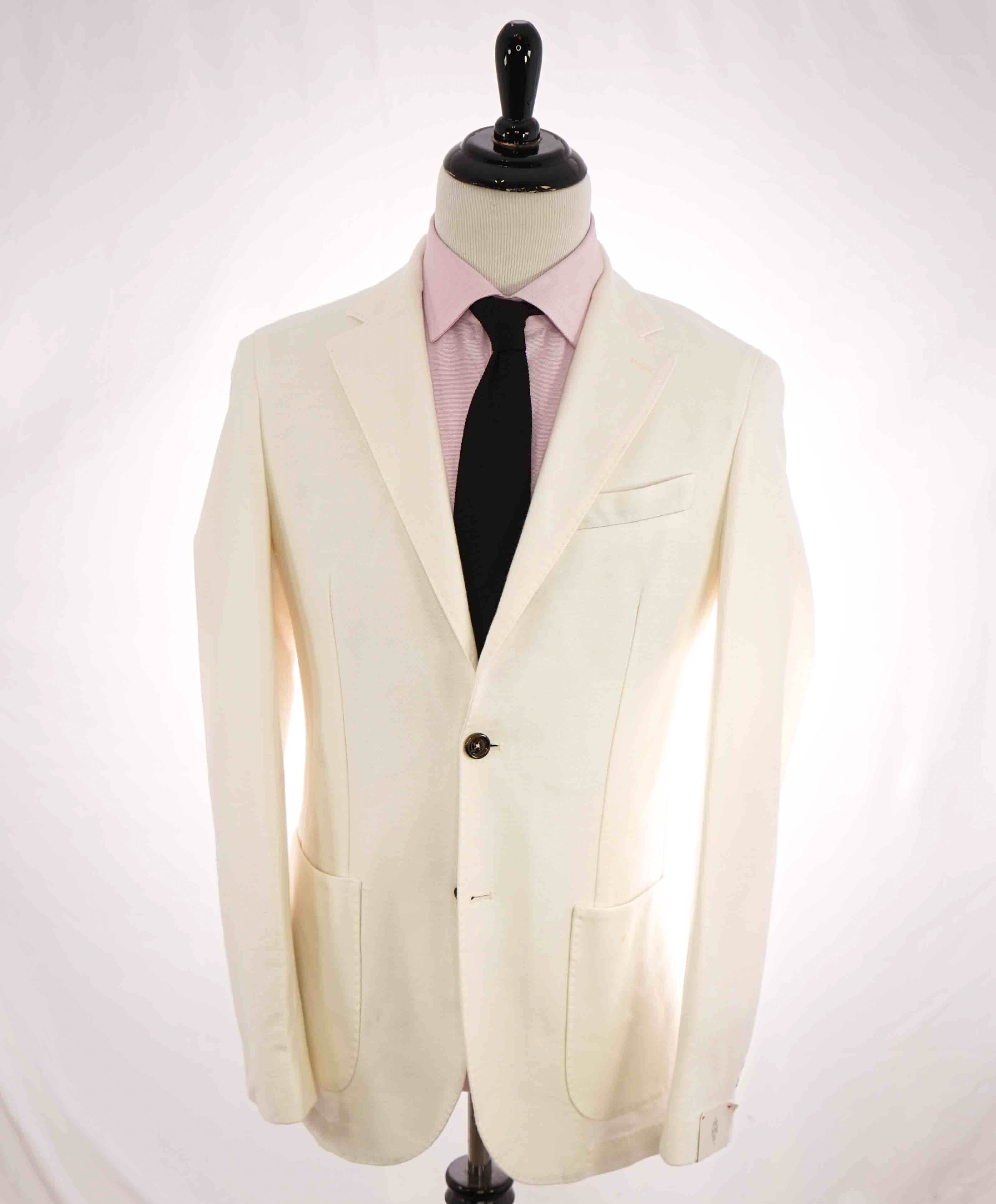 $1,095 ELEVENTY - LINEN/COTTON Patch Pocket White Pique Blazer - Fits 42R (54 EU)