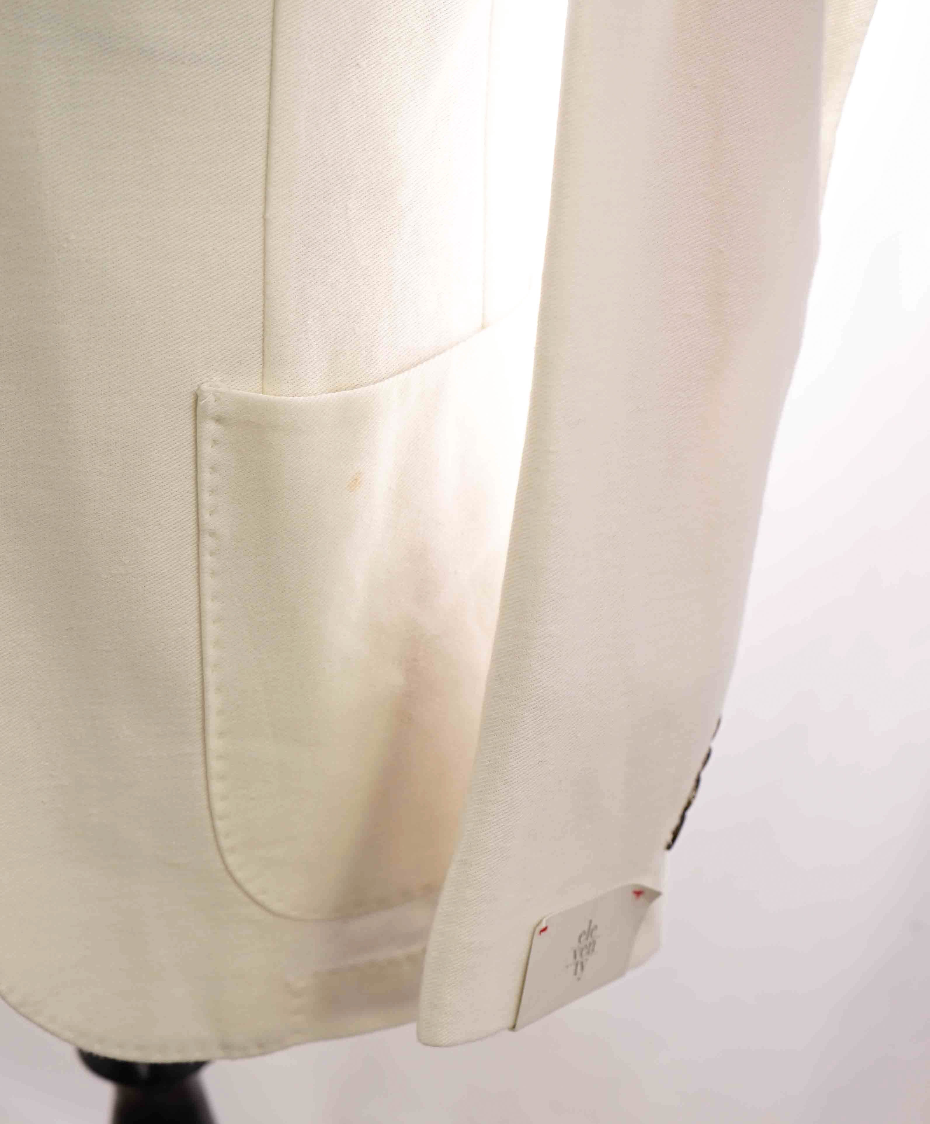 $1,095 ELEVENTY - LINEN/COTTON Patch Pocket White Pique Blazer - Fits 42R (54 EU)