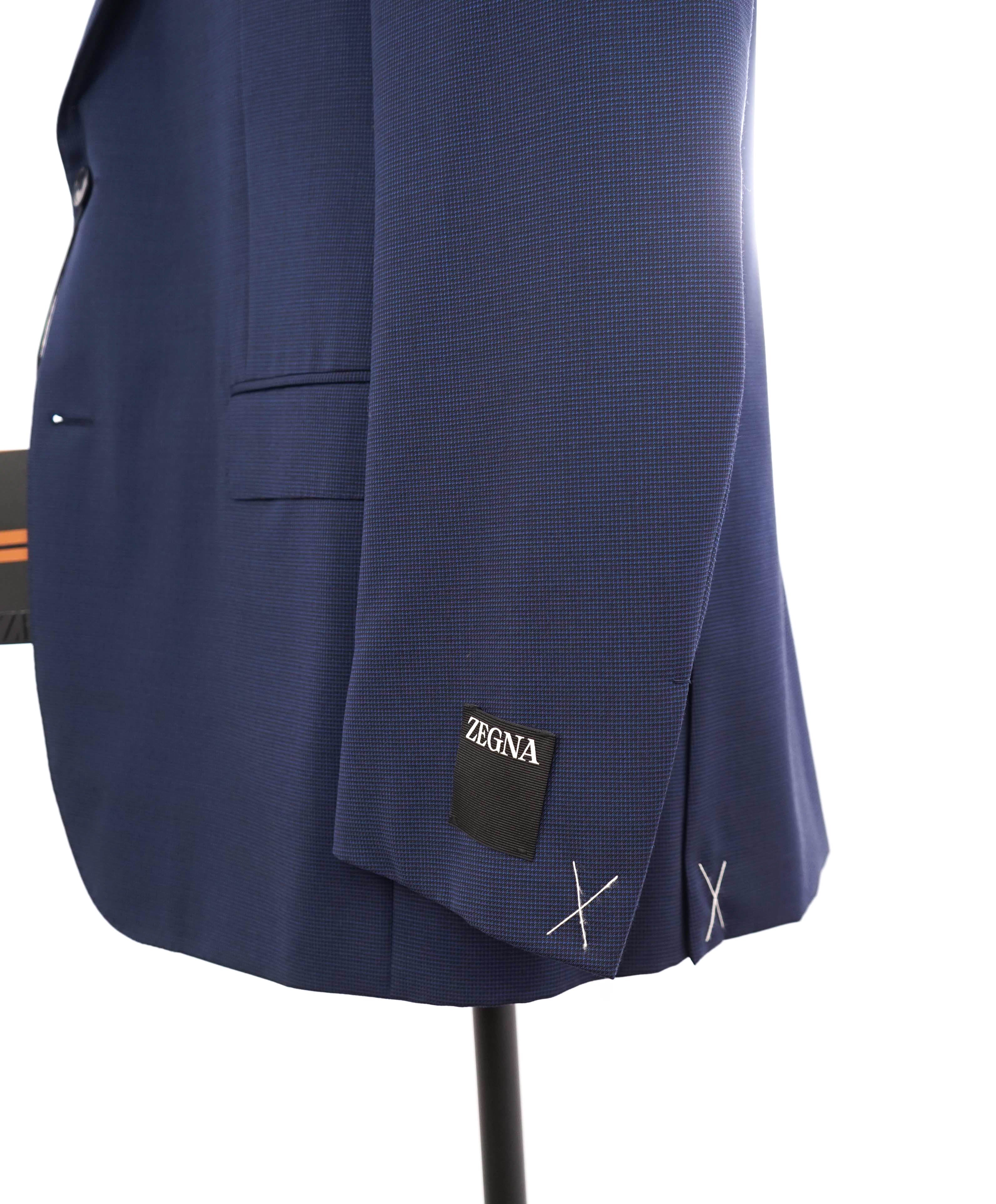 ERMENEGILDO ZEGNA -"MULTISEASON" Blue Textured Birdseye Premium Suit - 48L