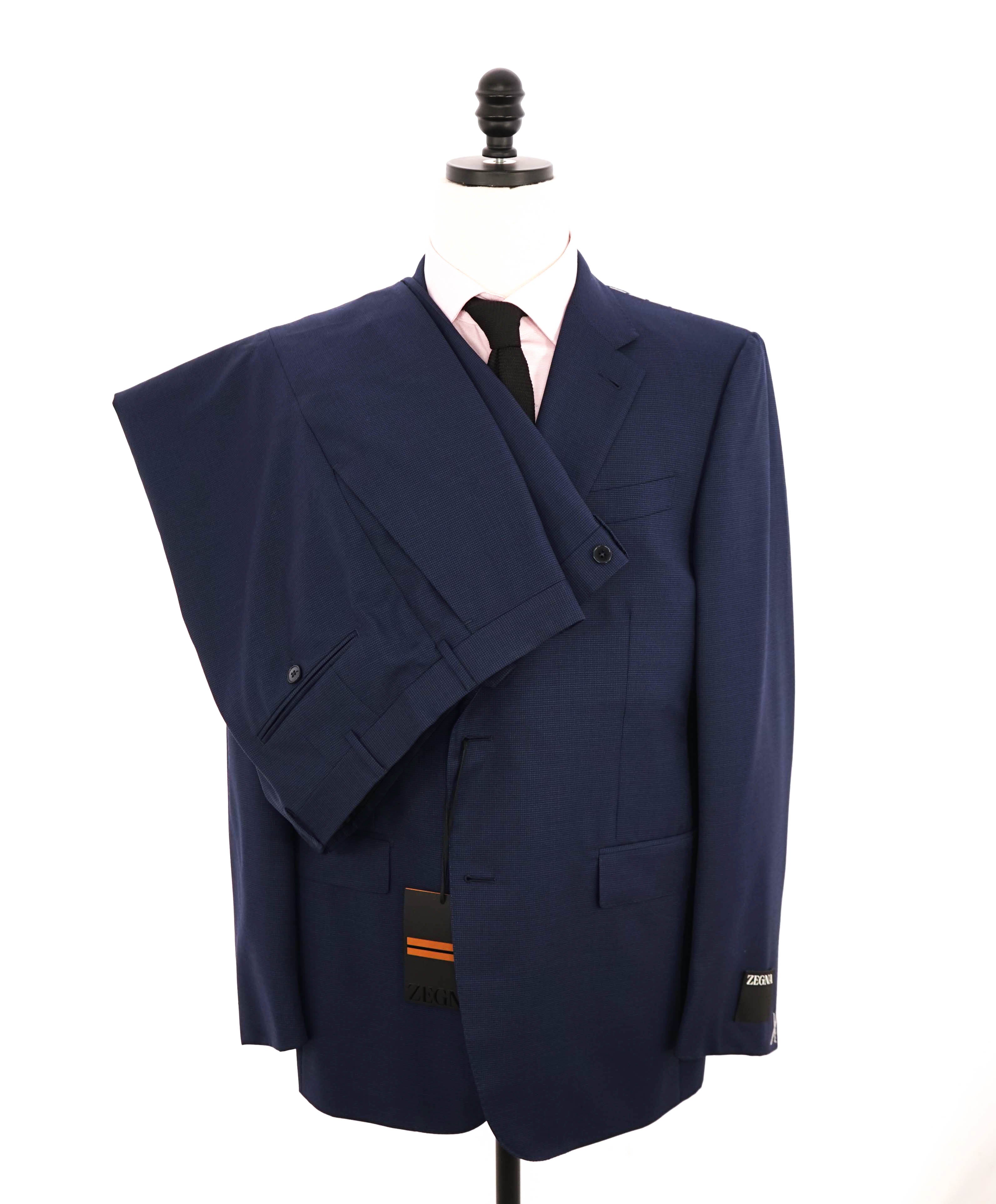 ERMENEGILDO ZEGNA -"MULTISEASON" Blue Textured Birdseye Premium Suit - 44R 36W