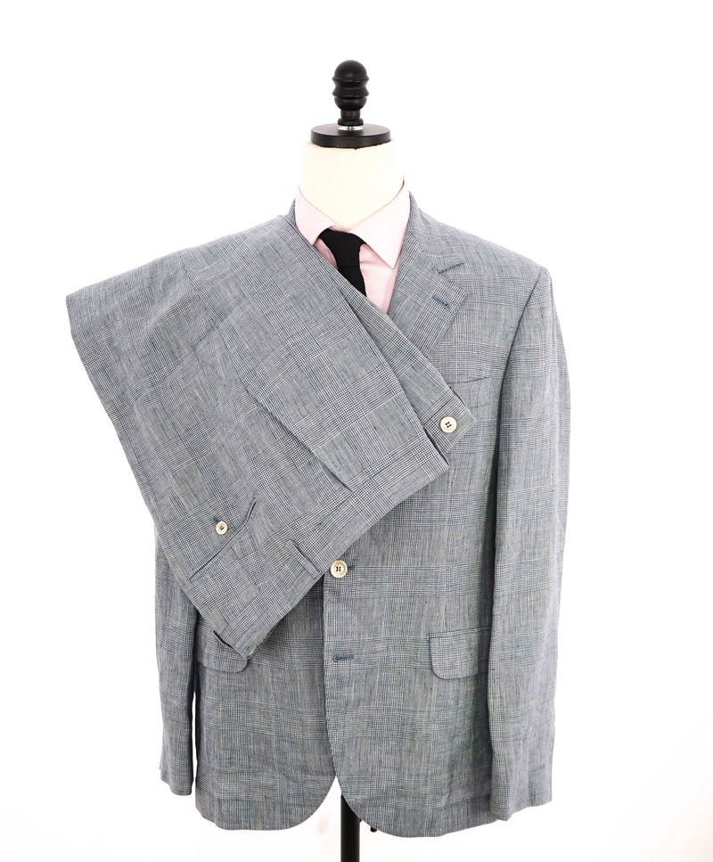 $6,295 BRUNELLO CUCINELLI - Baby Blue Check Plaid WOOL/LINEN Semi-Lined Suit - 40R