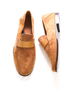 $800 SANTONI - Tobacco Snuff Suede Leather Unlined Venetian Loafers - 9.5 D