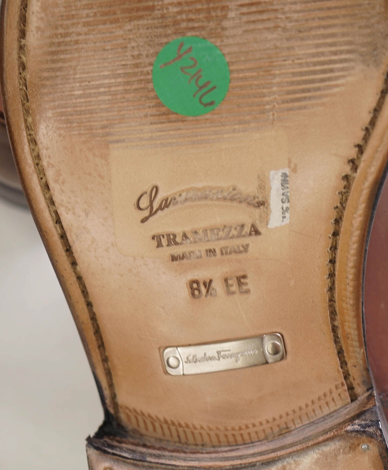 $1,250 SALVATORE FERRAGAMO - "TRAMEZZA" Brown Single Monk Loafers - 8.5 EE