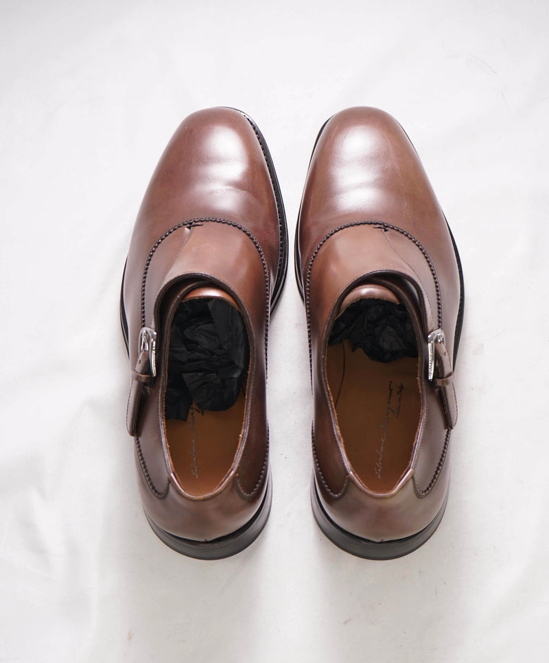 $1,250 SALVATORE FERRAGAMO - "TRAMEZZA" Brown Single Monk Loafers - 8.5 EE