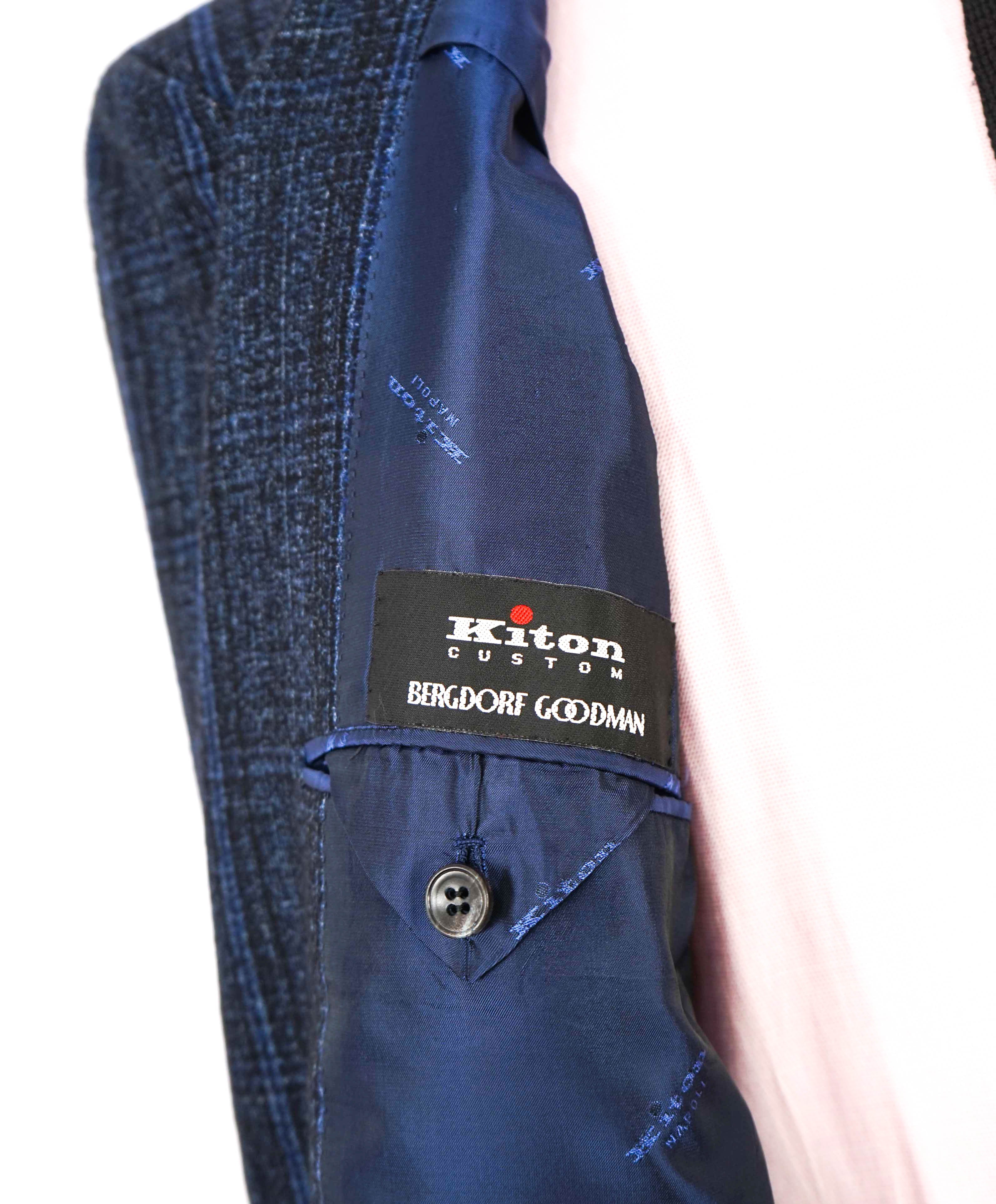 $9,250 KITON - *CASHMERE* Blue Astract Check Plaid Blazer - 42L