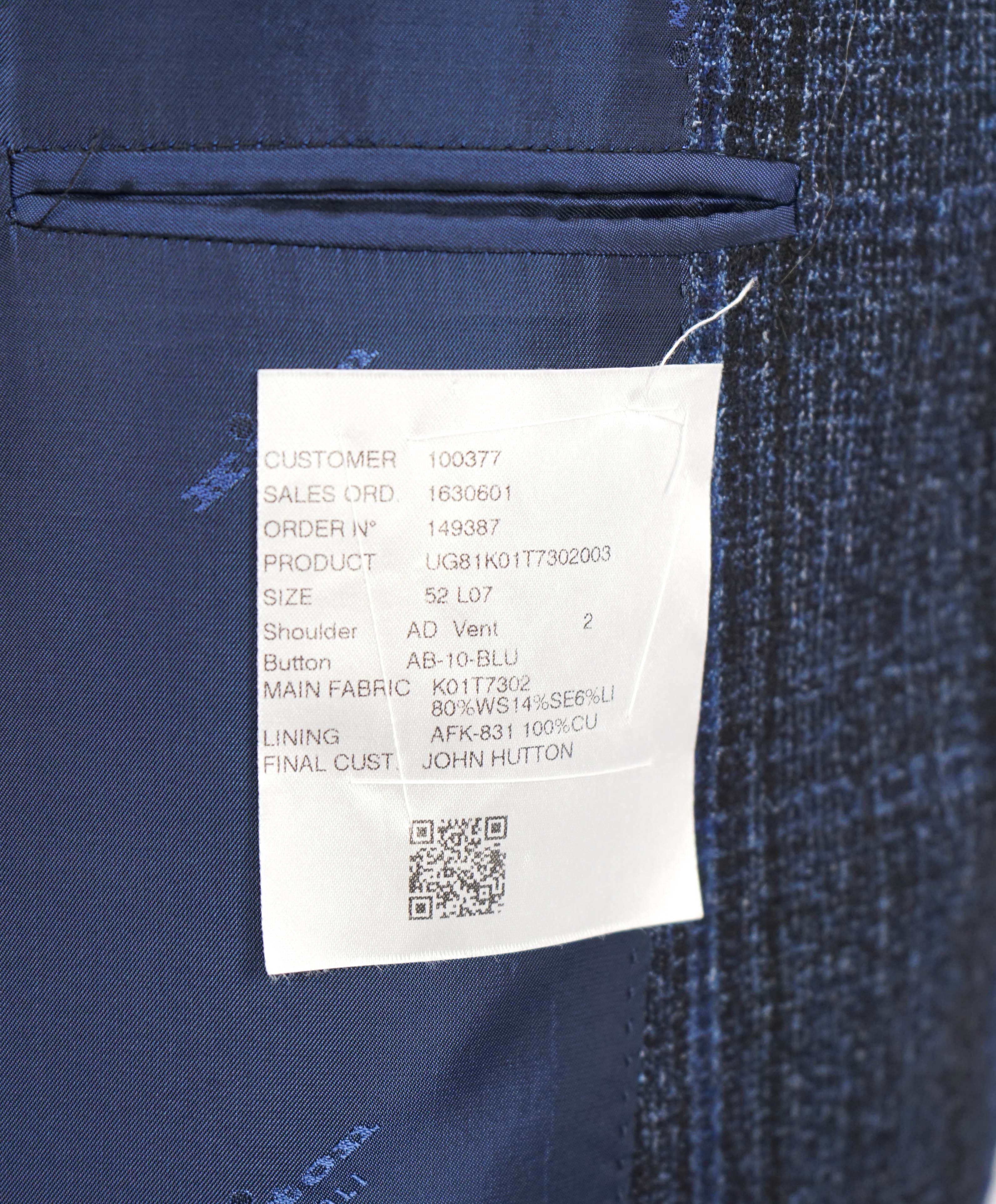 $9,250 KITON - *CASHMERE* Blue Astract Check Plaid Blazer - 42L