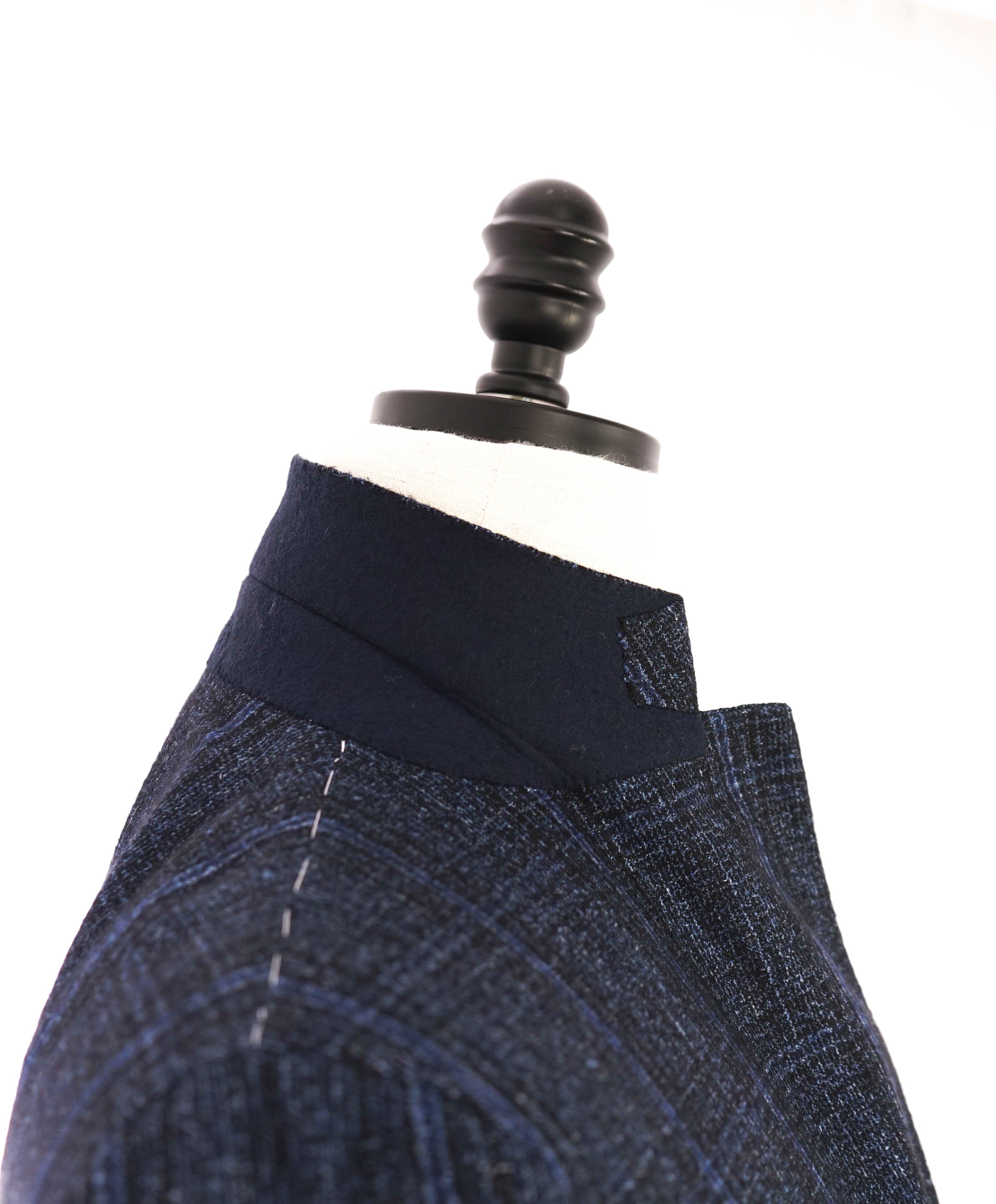 $9,250 KITON - *CASHMERE* Blue Astract Check Plaid Blazer - 42L