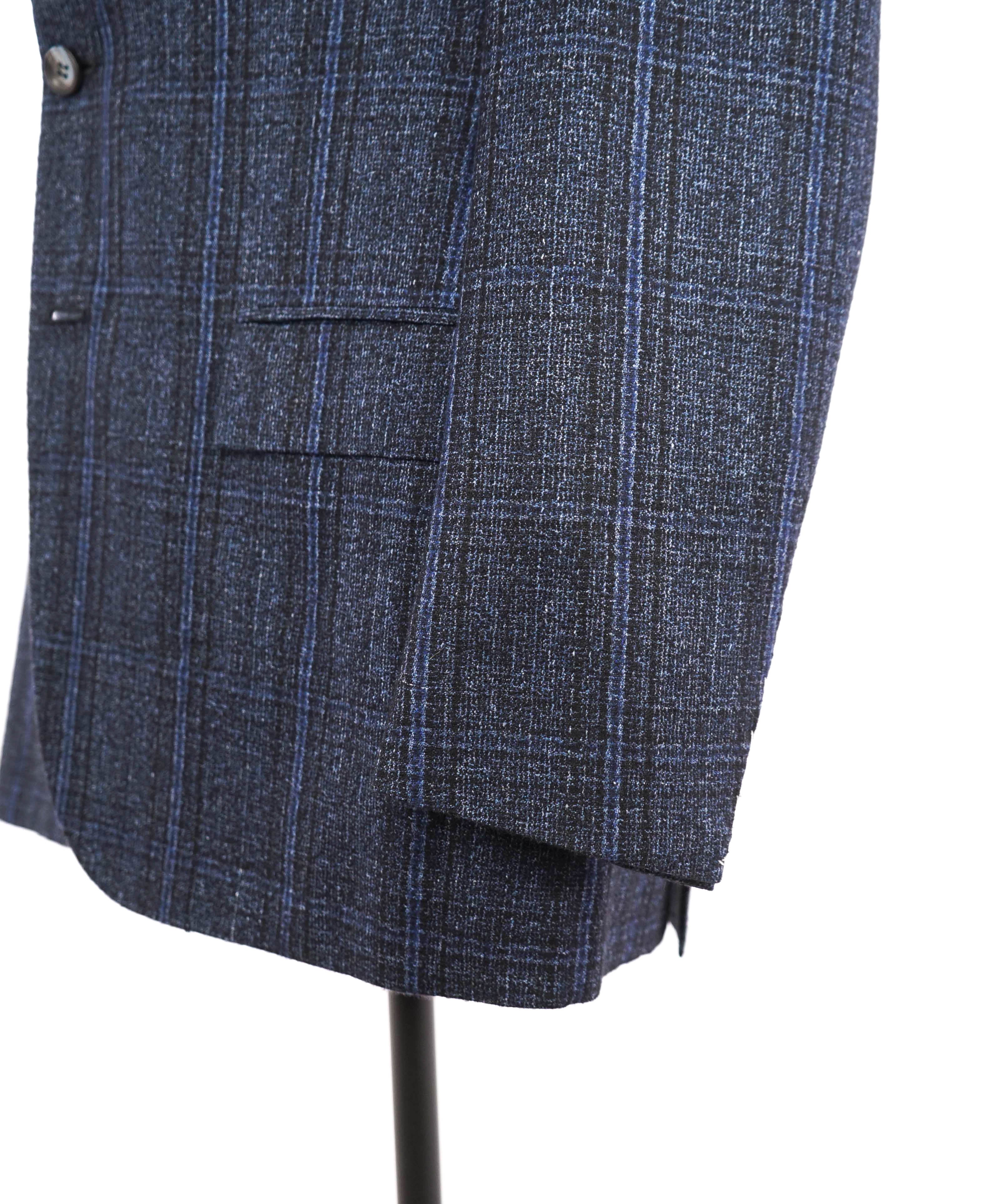 $9,250 KITON - *CASHMERE* Blue Astract Check Plaid Blazer - 42L