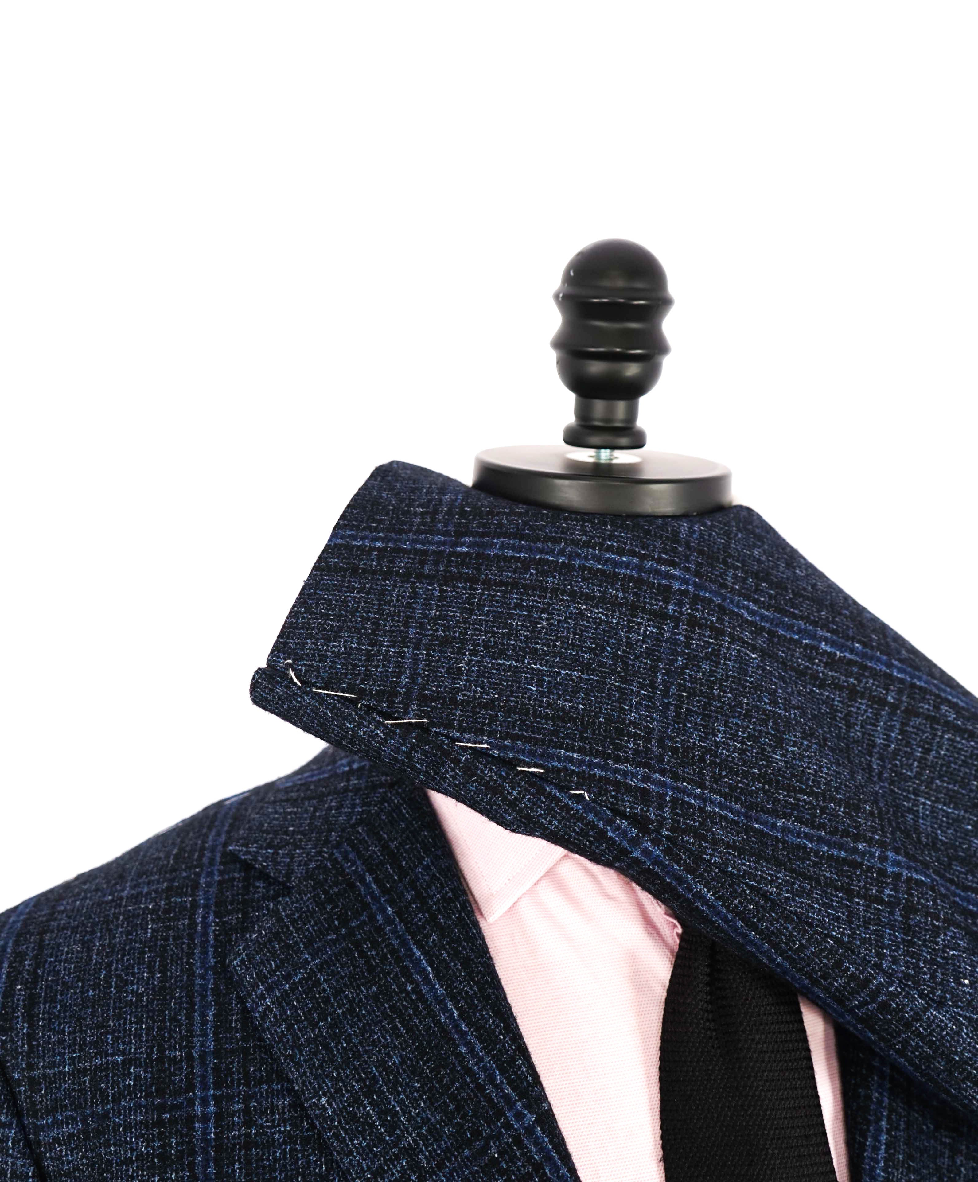 $9,250 KITON - *CASHMERE* Blue Astract Check Plaid Blazer - 42L