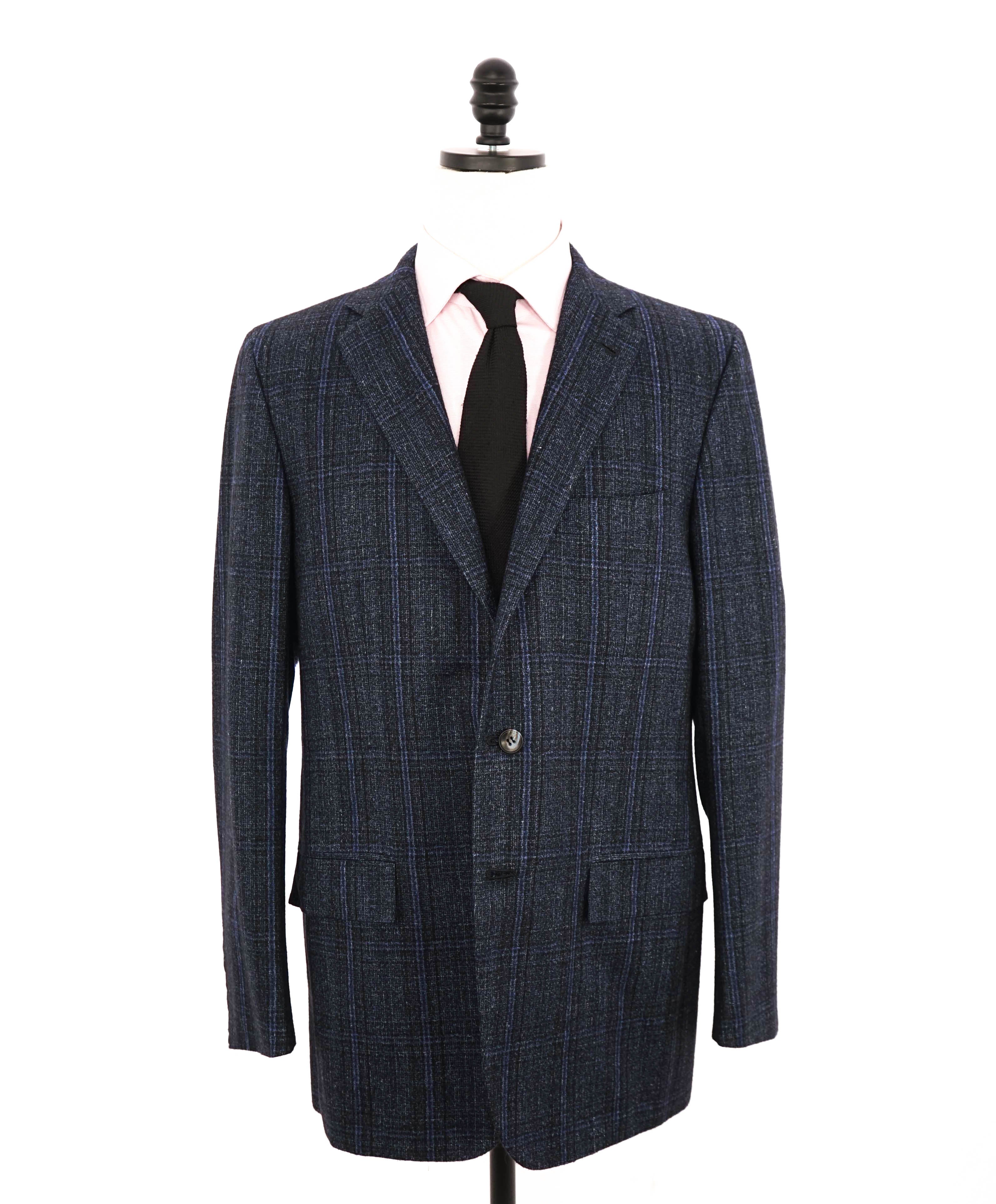 $9,250 KITON - *CASHMERE* Blue Astract Check Plaid Blazer - 42L