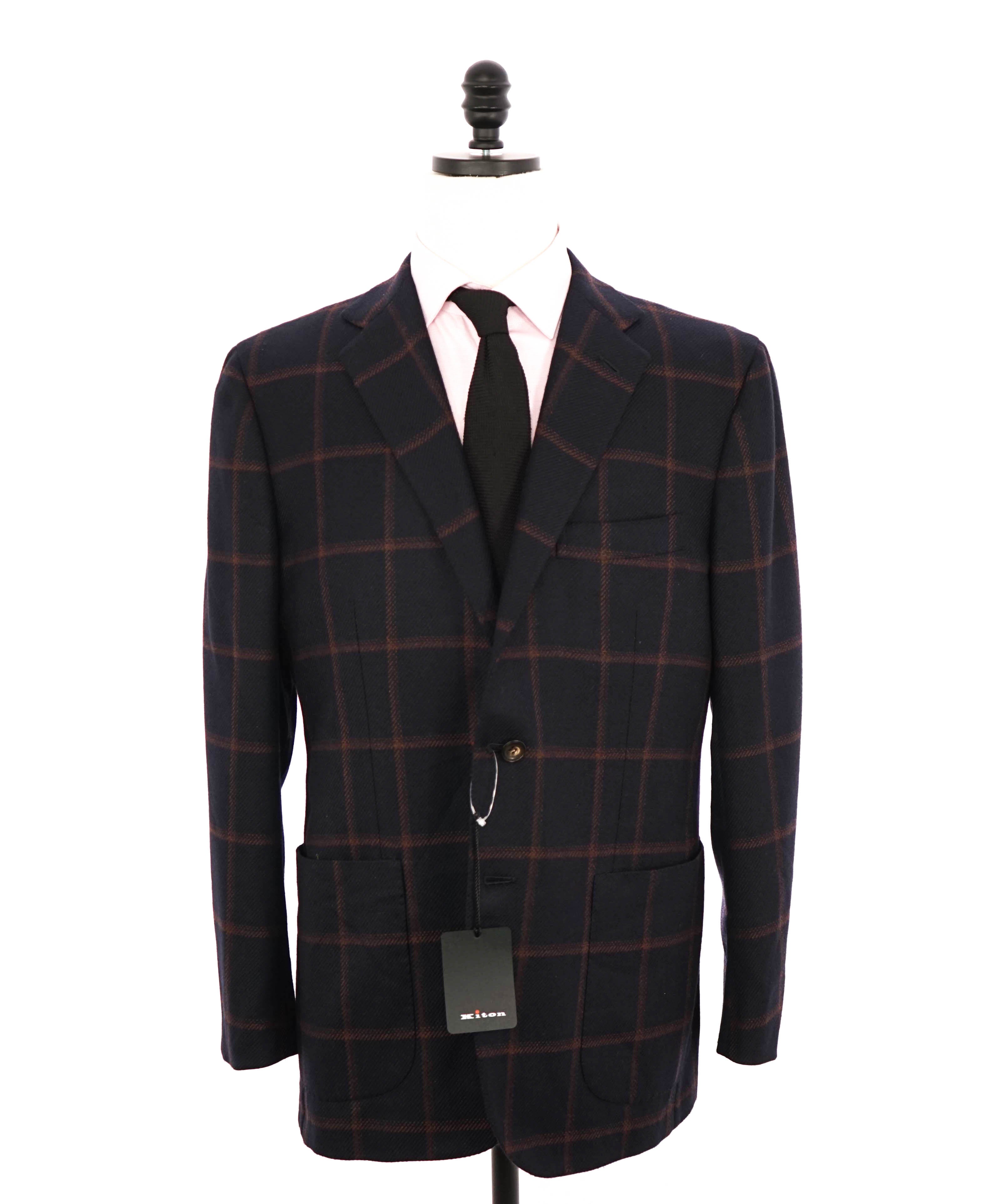 $9,250 KITON - *PURE CASHMERE* Navy Glen Check Windowpane Blazer - 42R