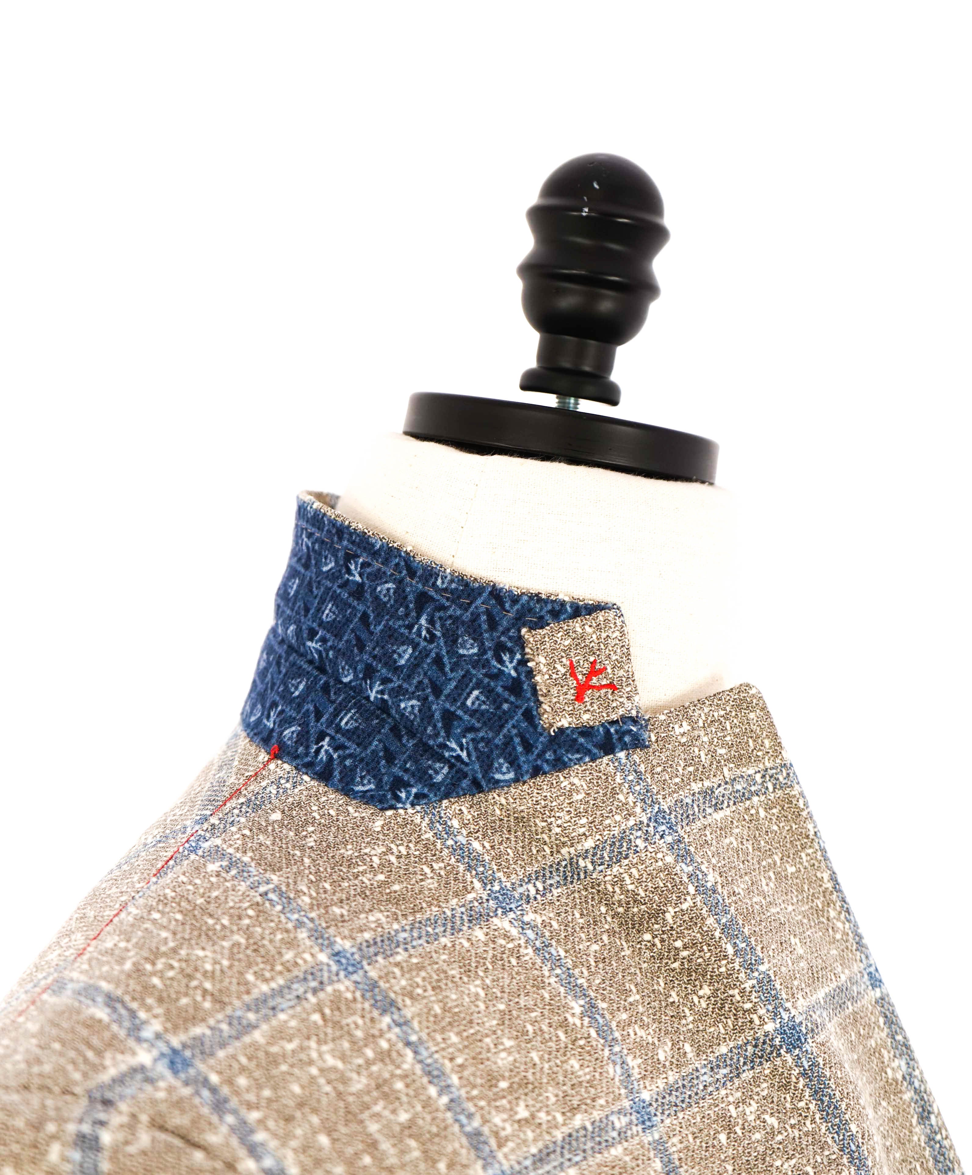 $4,695 ISAIA - WOOL / SILK/ LINEN Blue/Beige Check "CORTINA" Blazer - 38R