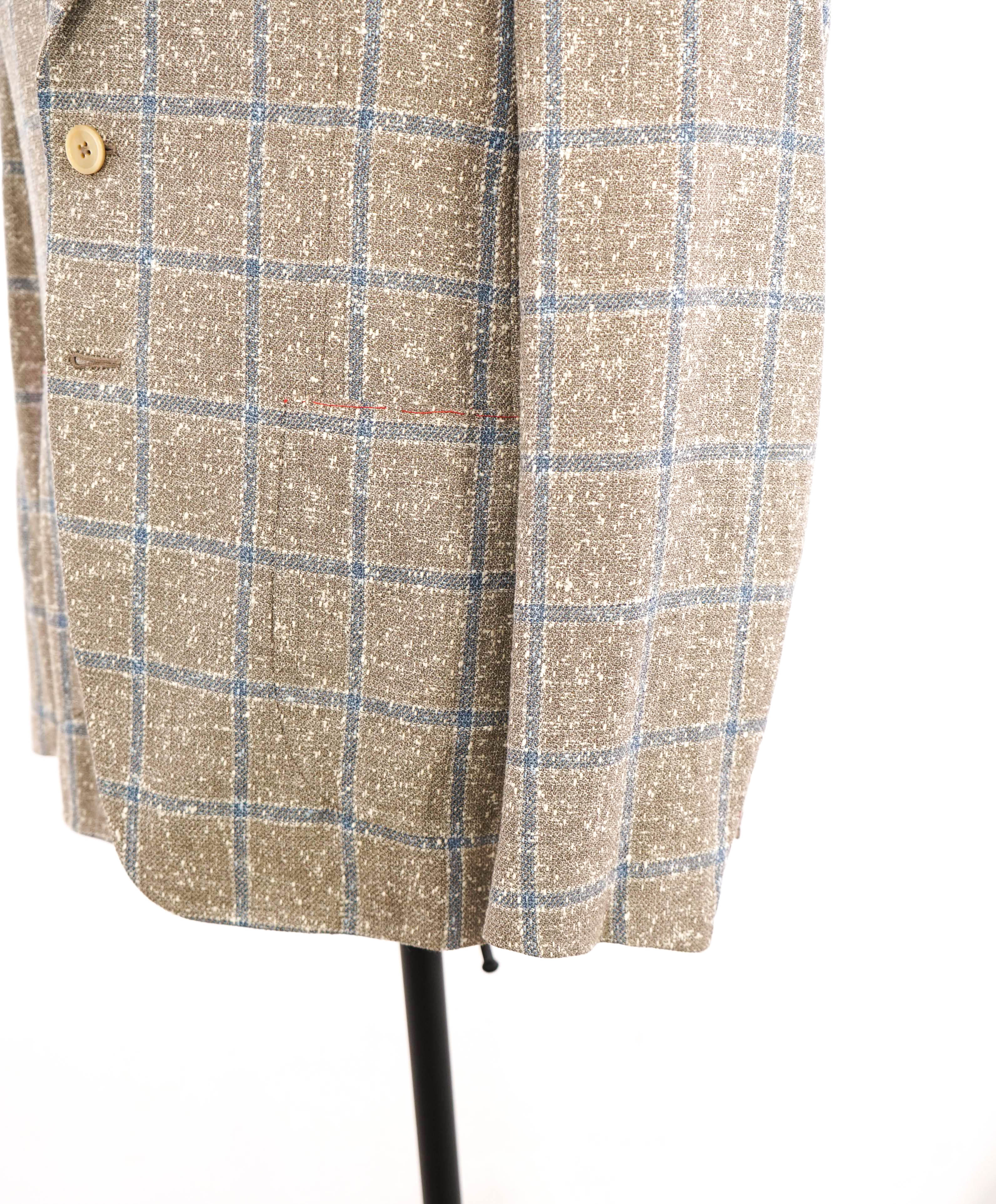 $4,695 ISAIA - WOOL / SILK/ LINEN Blue/Beige Check "CORTINA" Blazer - 38R