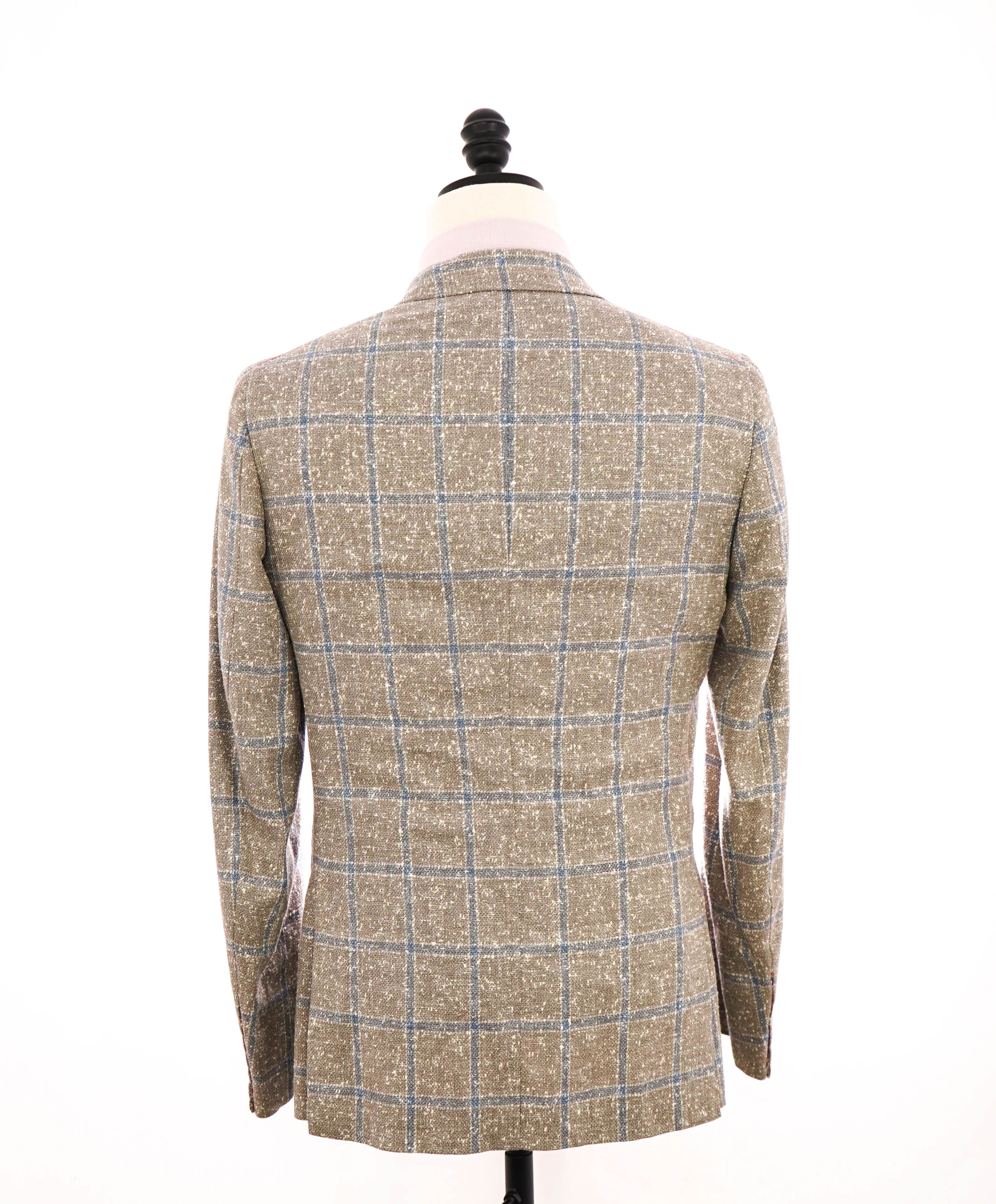 $4,695 ISAIA - WOOL / SILK/ LINEN Blue/Beige Check "CORTINA" Blazer - 38R