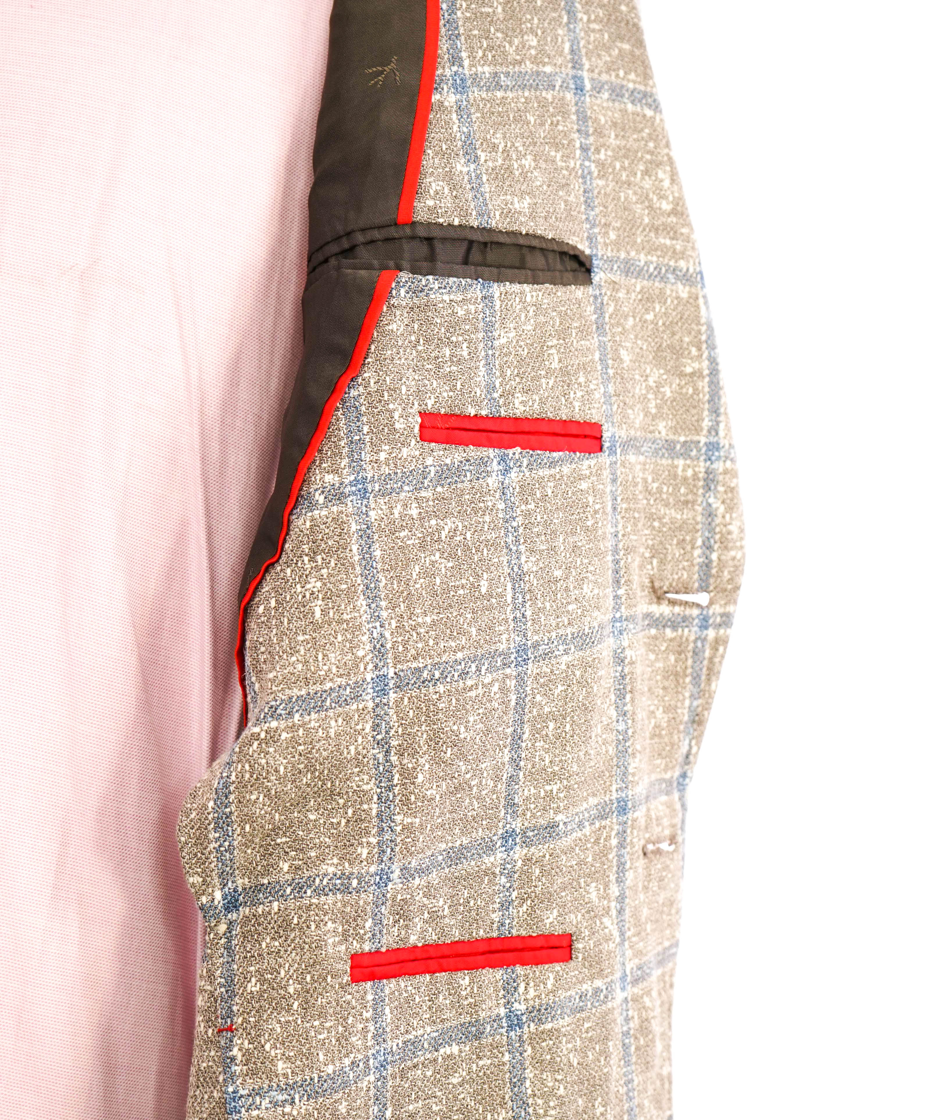 $4,695 ISAIA - WOOL / SILK/ LINEN Blue/Beige Check "CORTINA" Blazer - 38R