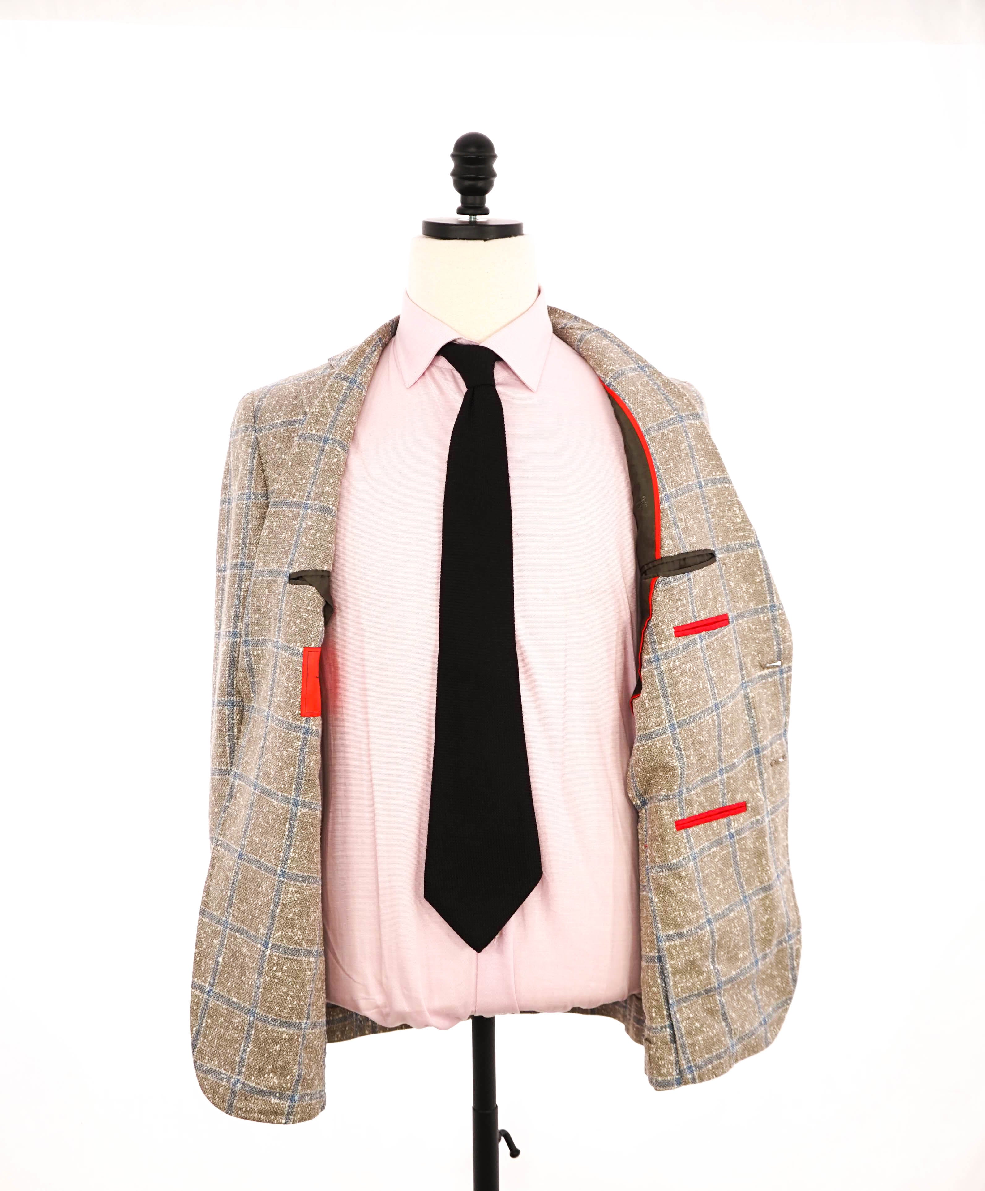 $4,695 ISAIA - WOOL / SILK/ LINEN Blue/Beige Check "CORTINA" Blazer - 38R