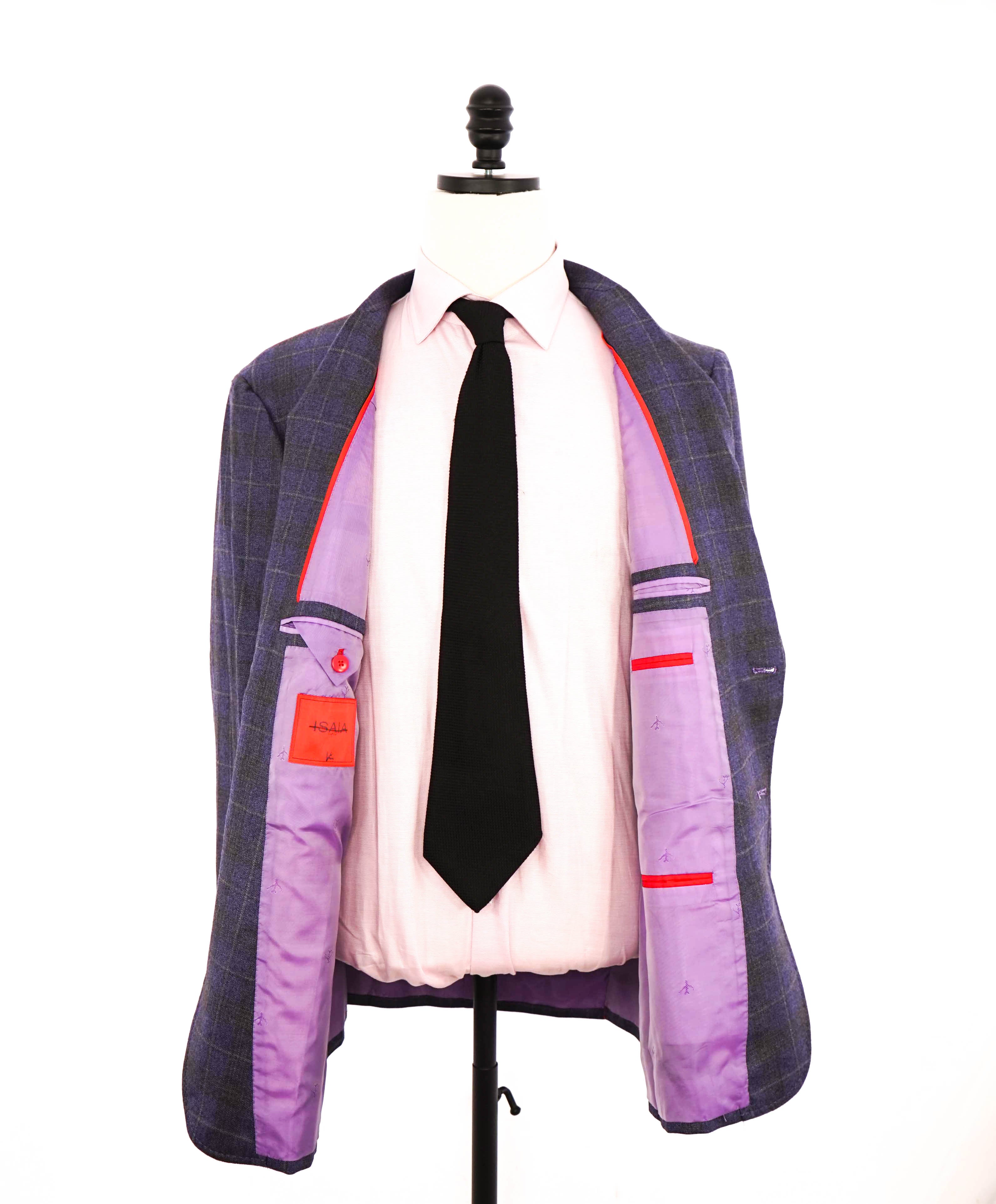 $4,695 ISAIA - CASHMERE / SILK Purple/Gray Check "CORTINA" Blazer - 38R