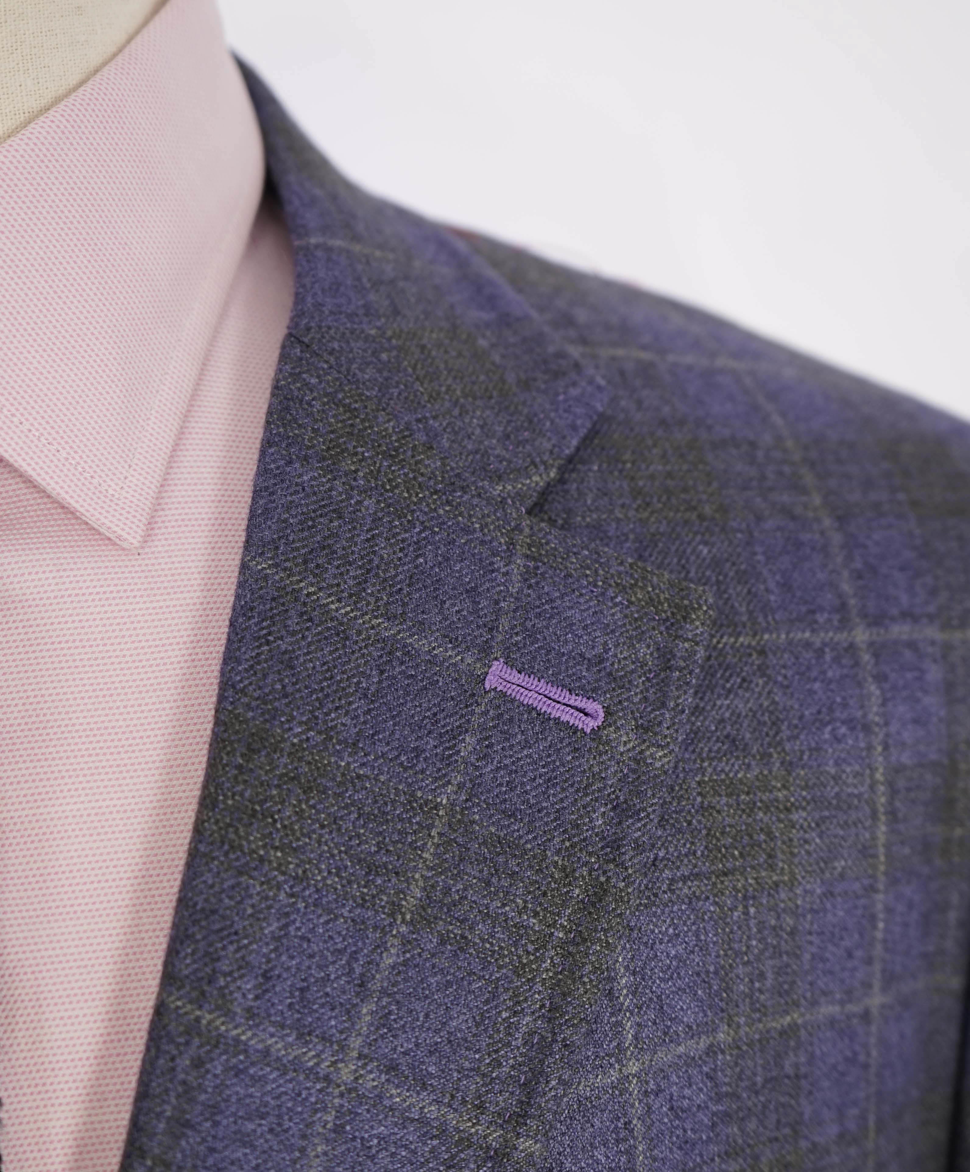 $4,695 ISAIA - CASHMERE / SILK Purple/Gray Check "CORTINA" Blazer - 38R