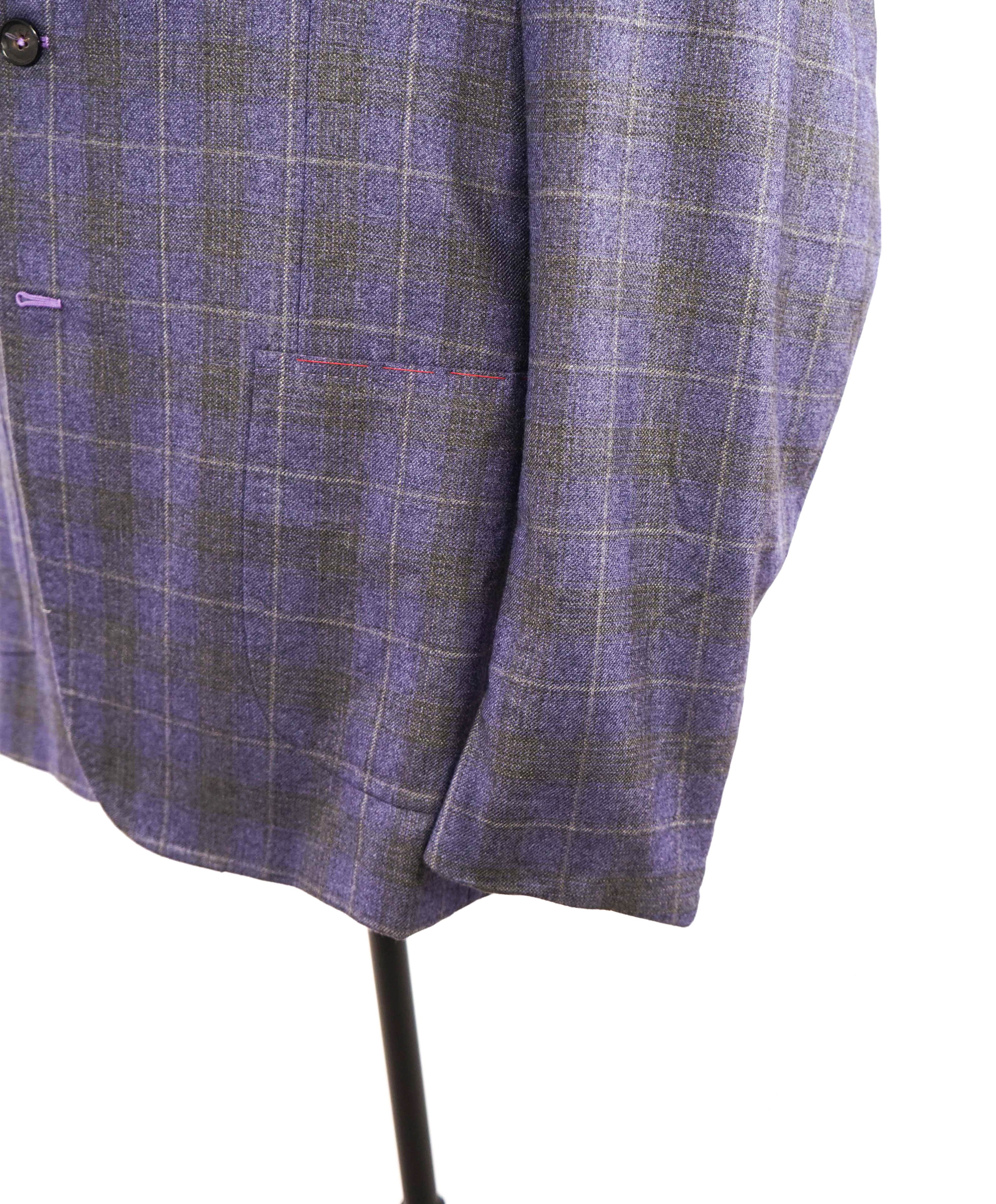 $4,695 ISAIA - CASHMERE / SILK Purple/Gray Check "CORTINA" Blazer - 38R