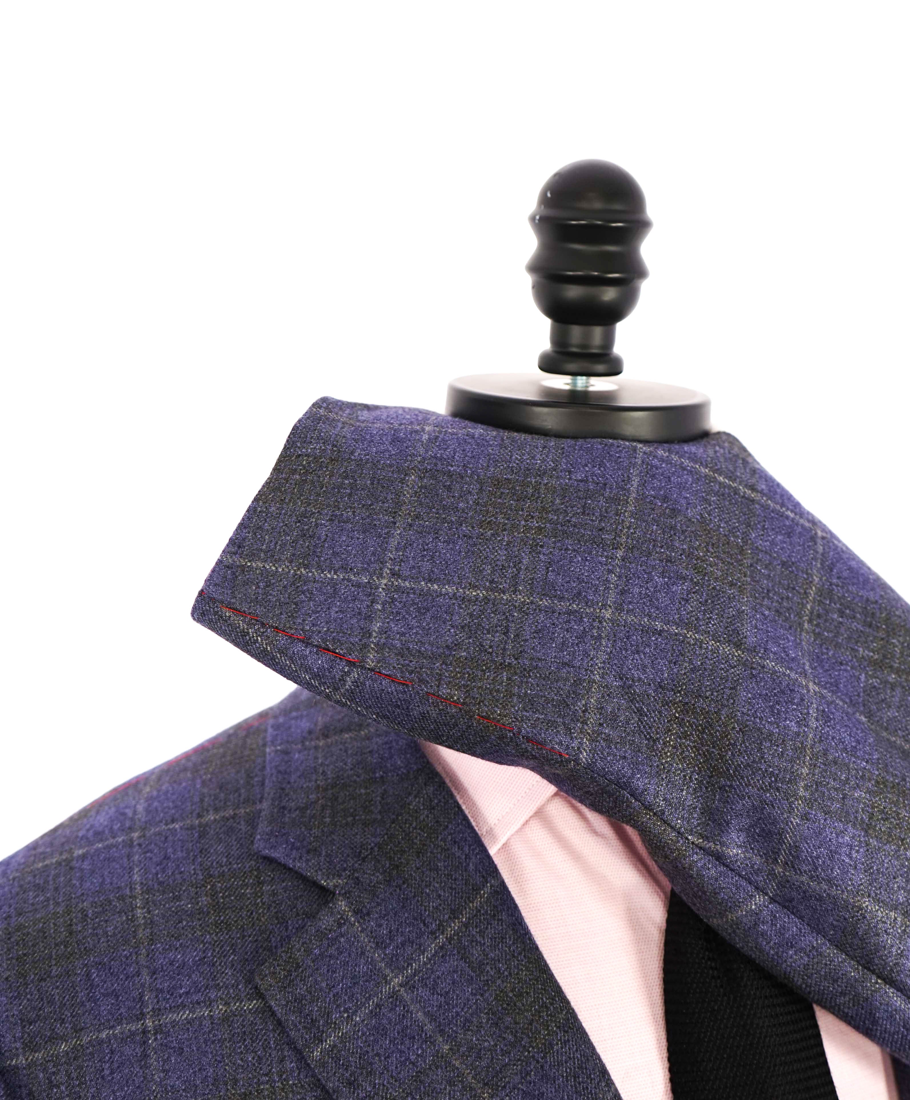 $4,695 ISAIA - CASHMERE / SILK Purple/Gray Check "CORTINA" Blazer - 38R