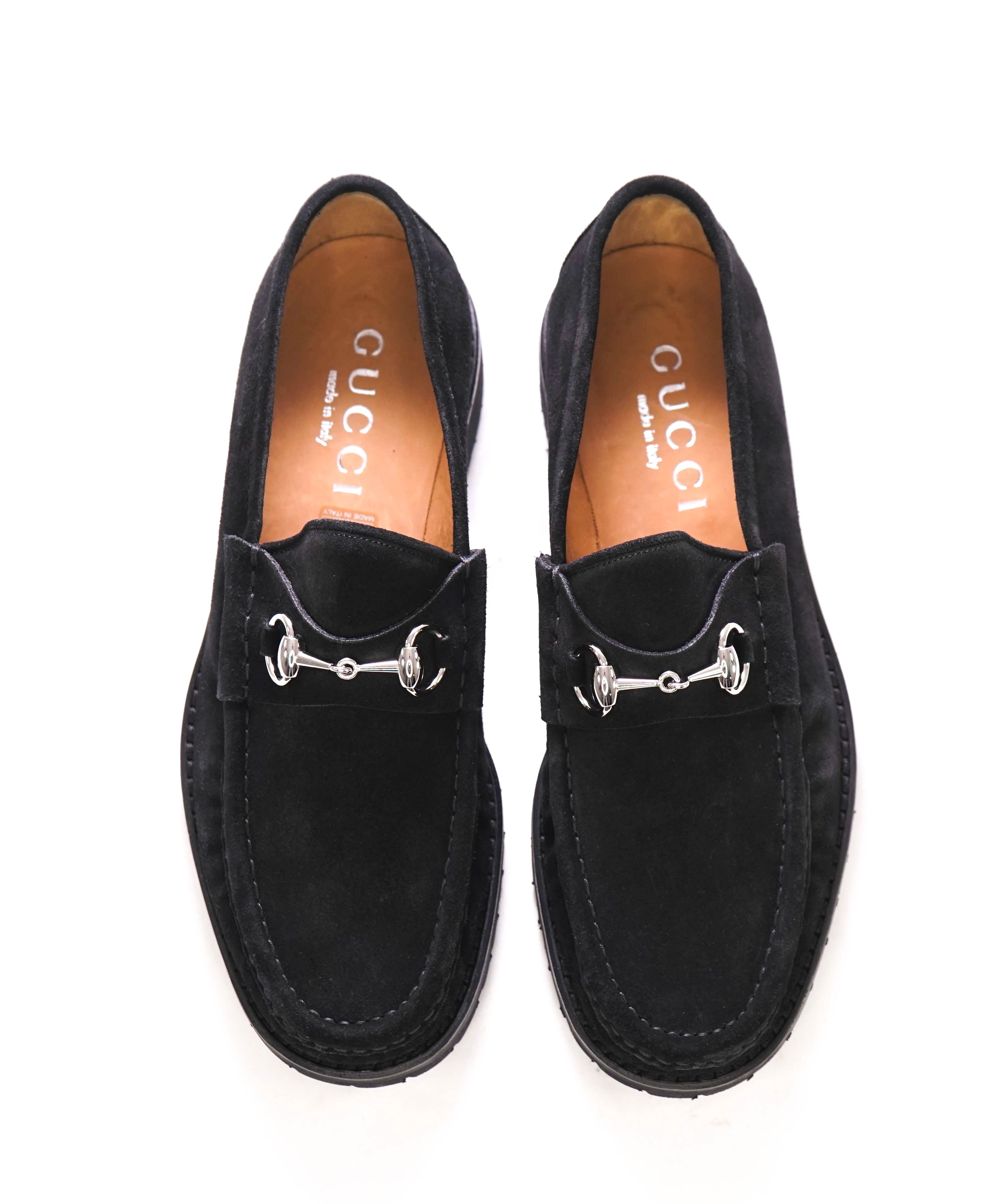 GUCCI - Horse-bit Loafers Black Suede Iconic Style - 9US (8.5 D G Stamped On Shoe)