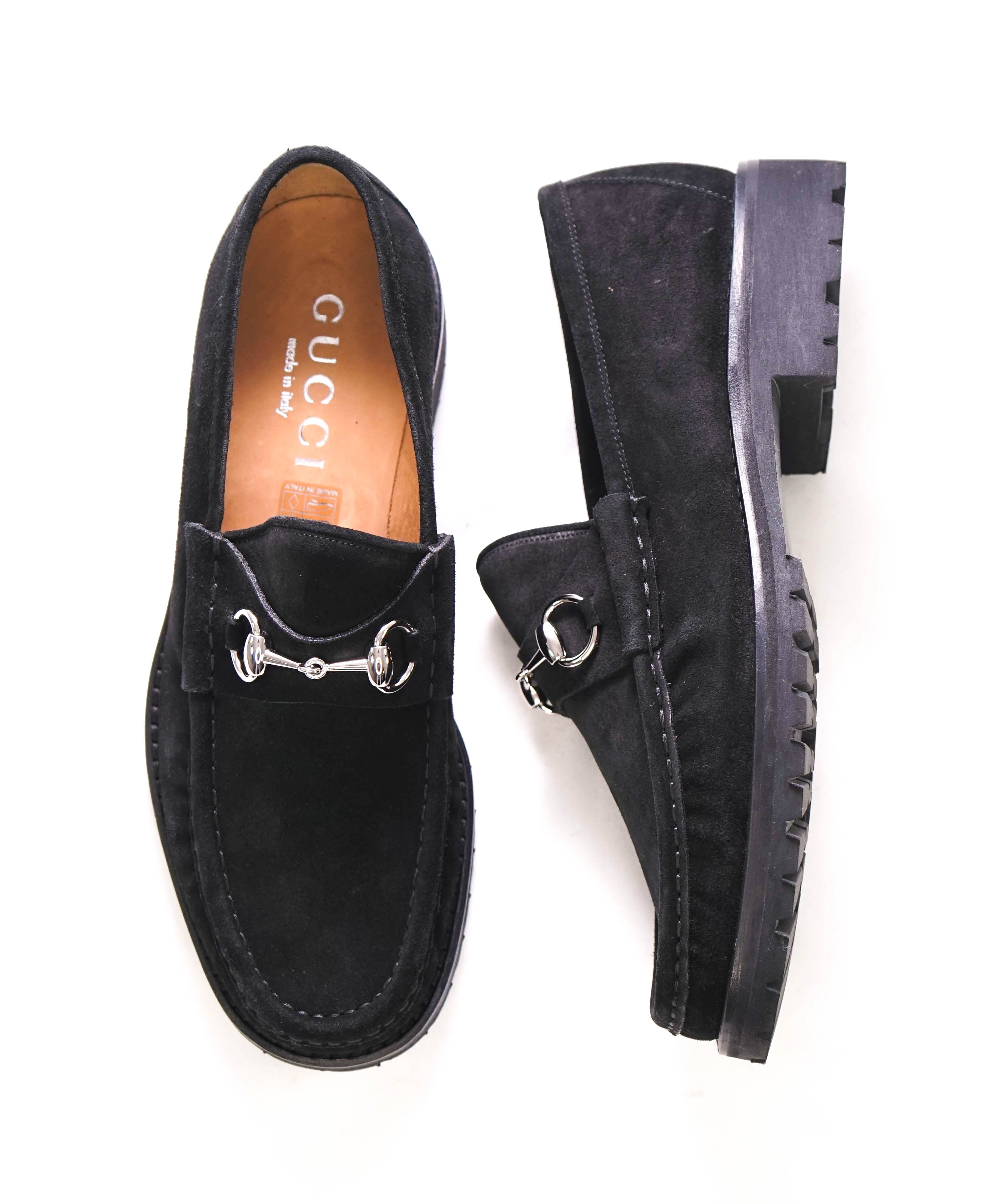 GUCCI - Horse-bit Loafers Black Suede Iconic Style - 9US (8.5 D G Stamped On Shoe)