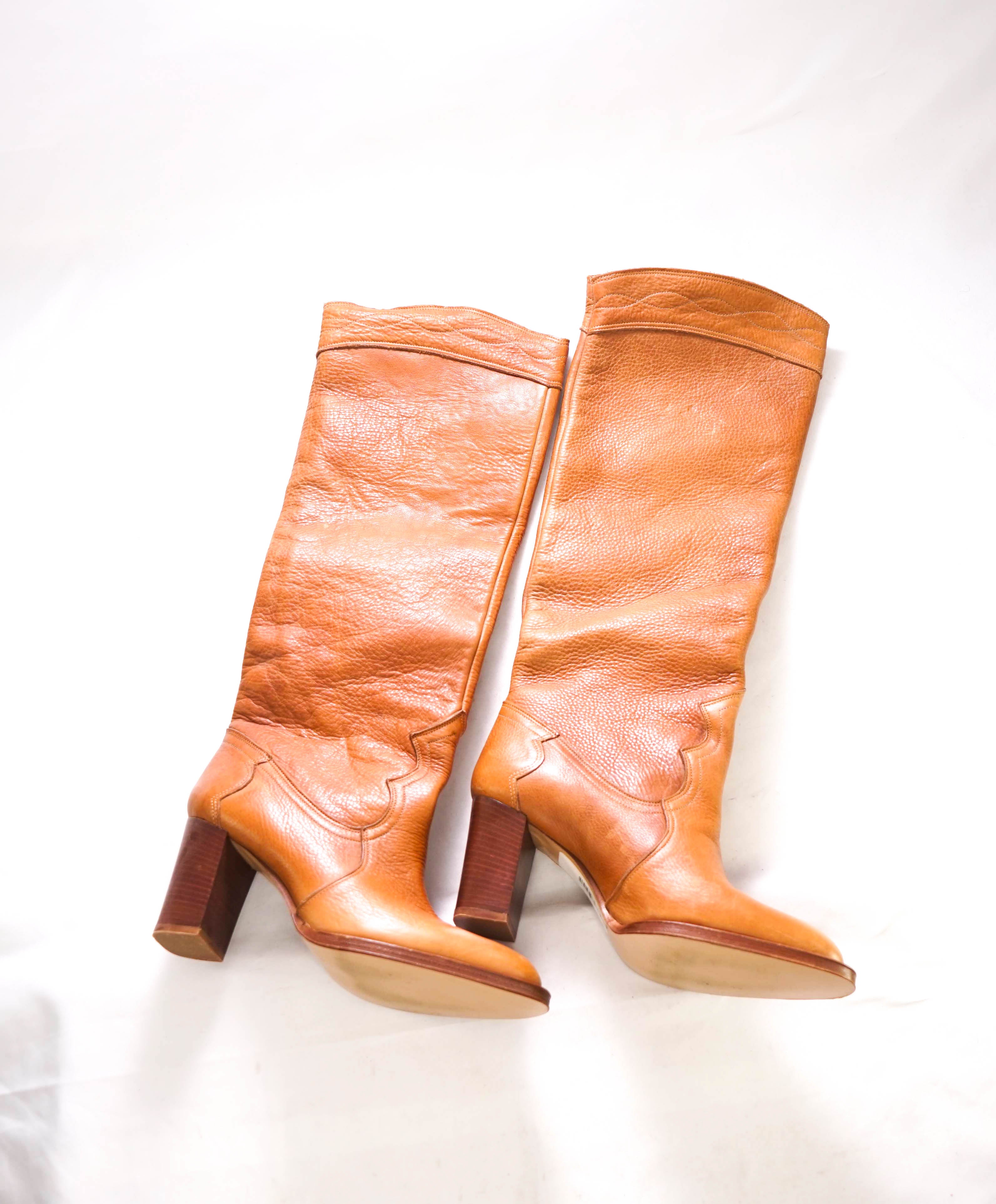 $1,095 ELEVENTY - Saddle Leather Western / Italian Style Heel Boots - 9 US (39EU)