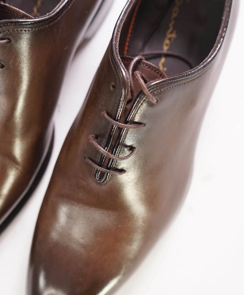 $1,195 SANTONI - "GOODYEAR" Fatte A Mano Wholecut Brown Solid Oxfords - 6 US (5 IT)