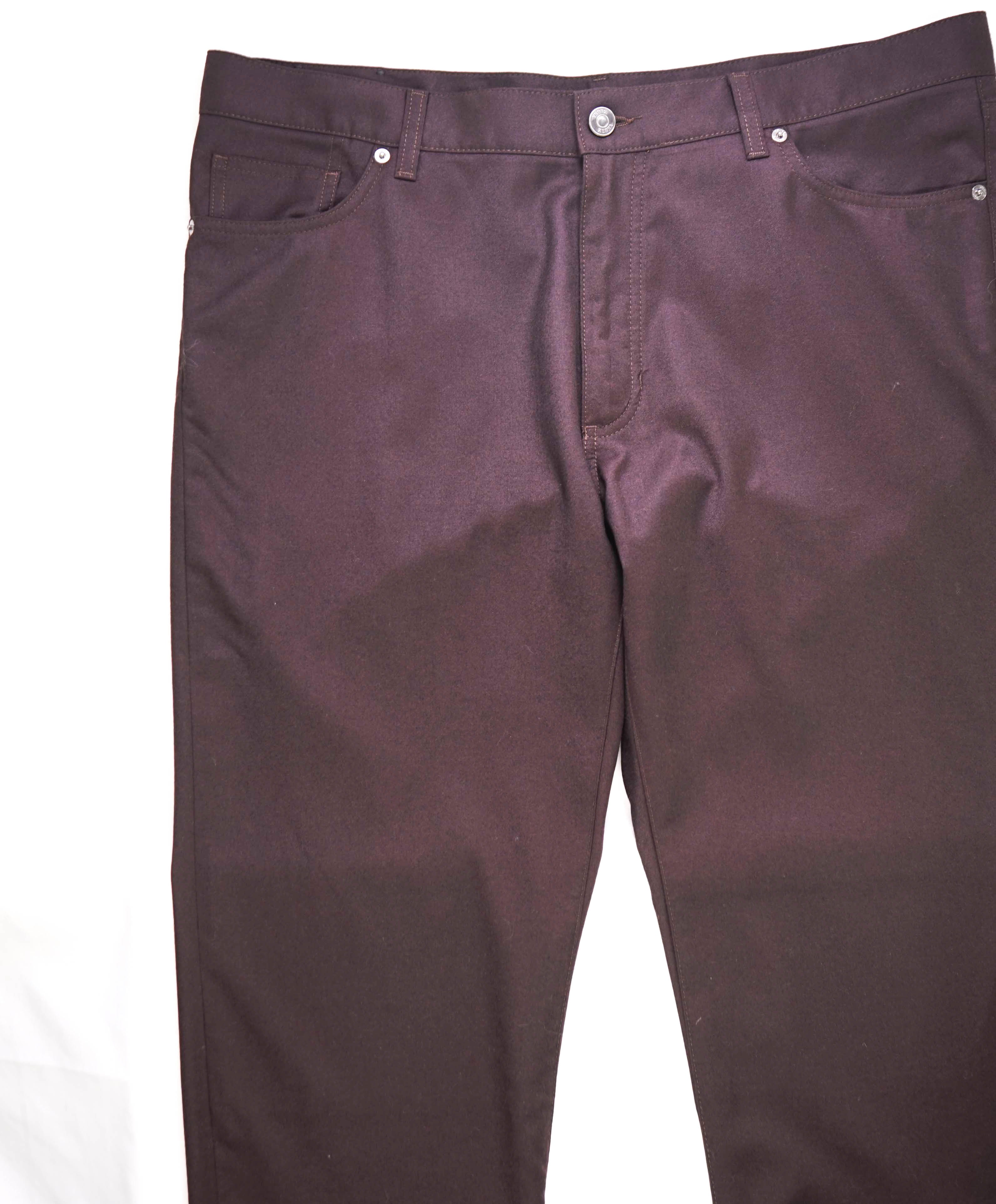 $650 ERMENEGILDO ZEGNA - Burgundy/Brown Wool 5-Pocket SLIM Dress Pants - 38W