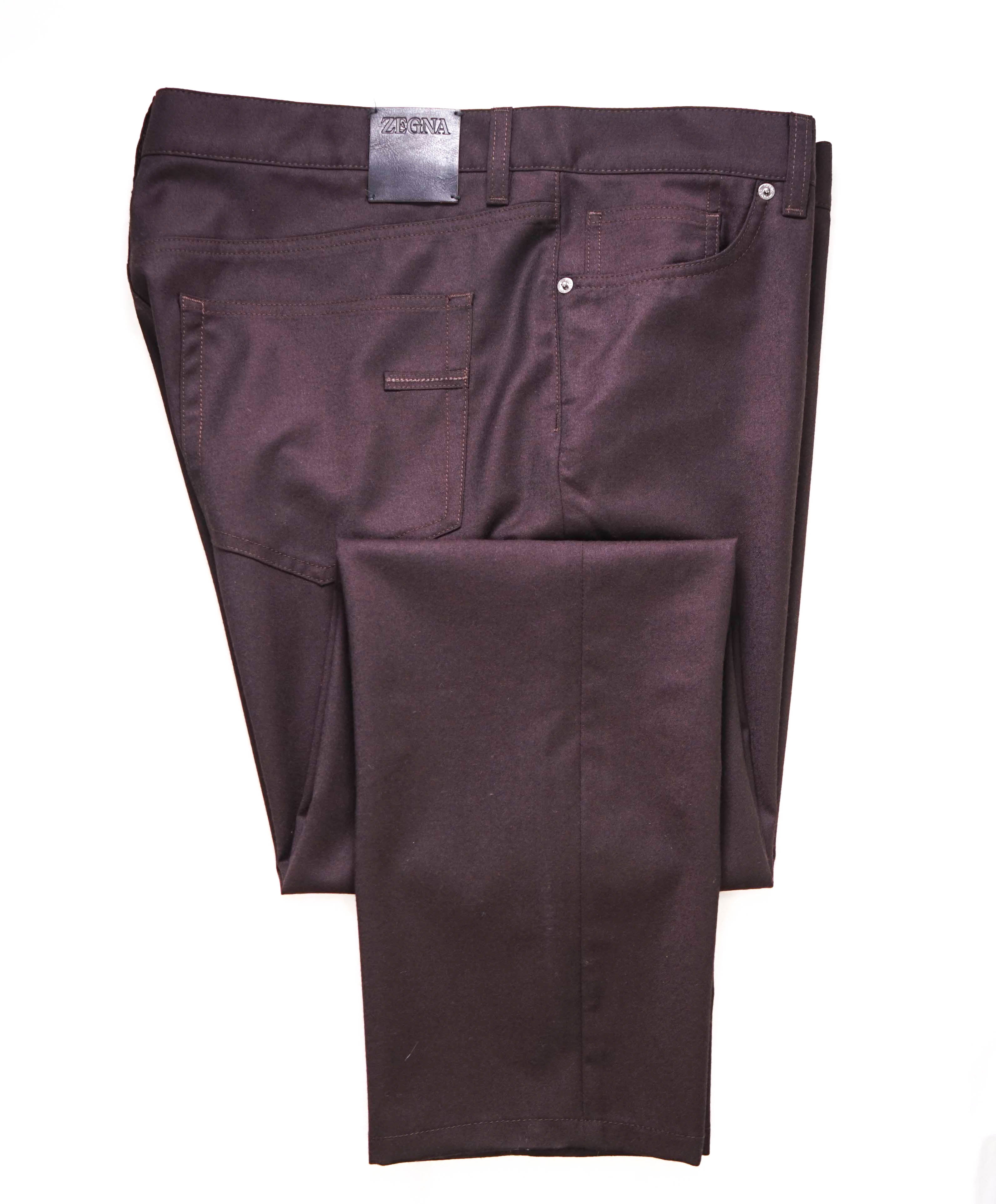 $650 ERMENEGILDO ZEGNA - Burgundy/Brown Wool 5-Pocket SLIM Dress Pants - 38W